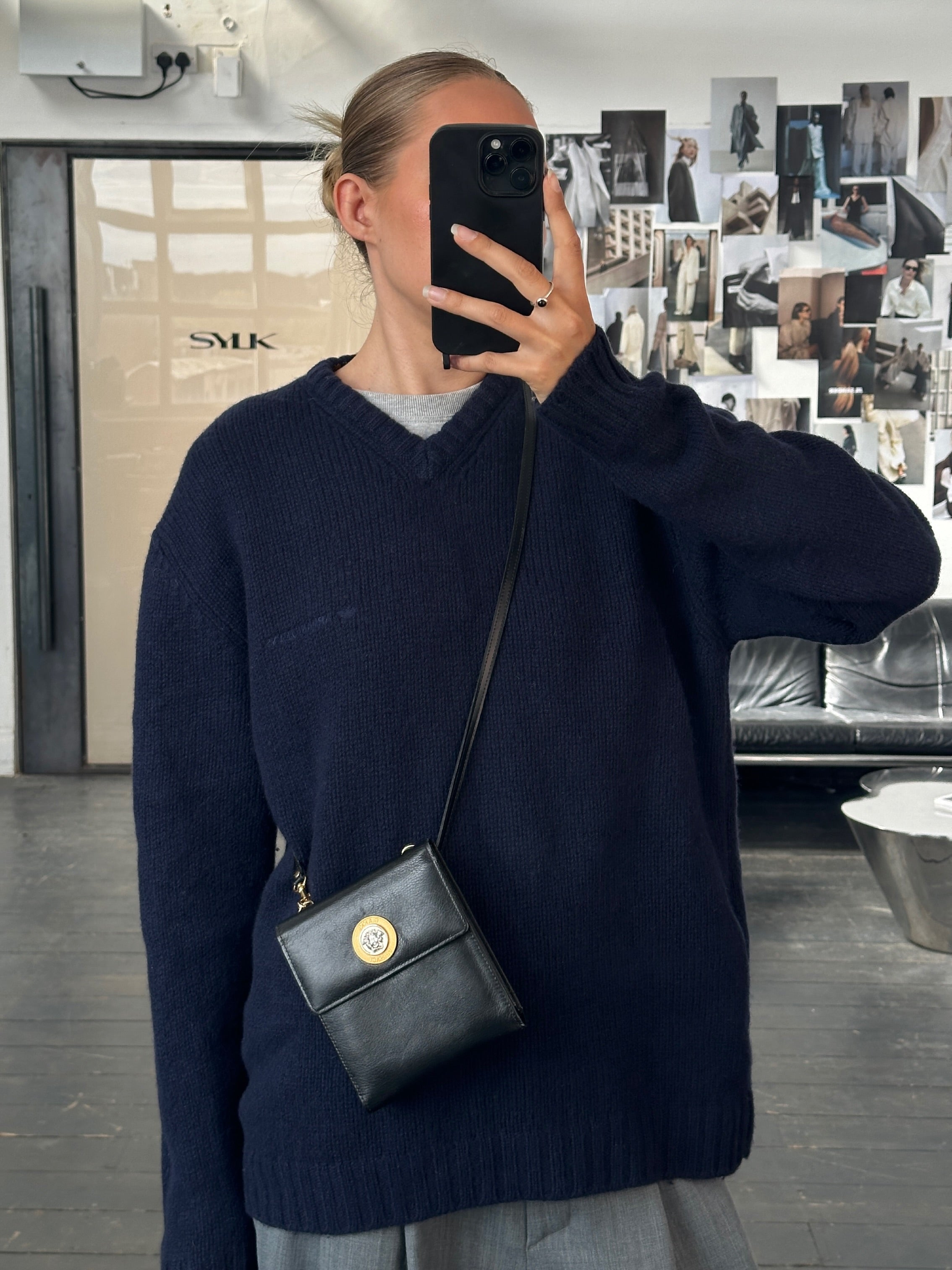 Armani Jeans 1990s Pure Wool Knitted Logo Jumper - L/XL