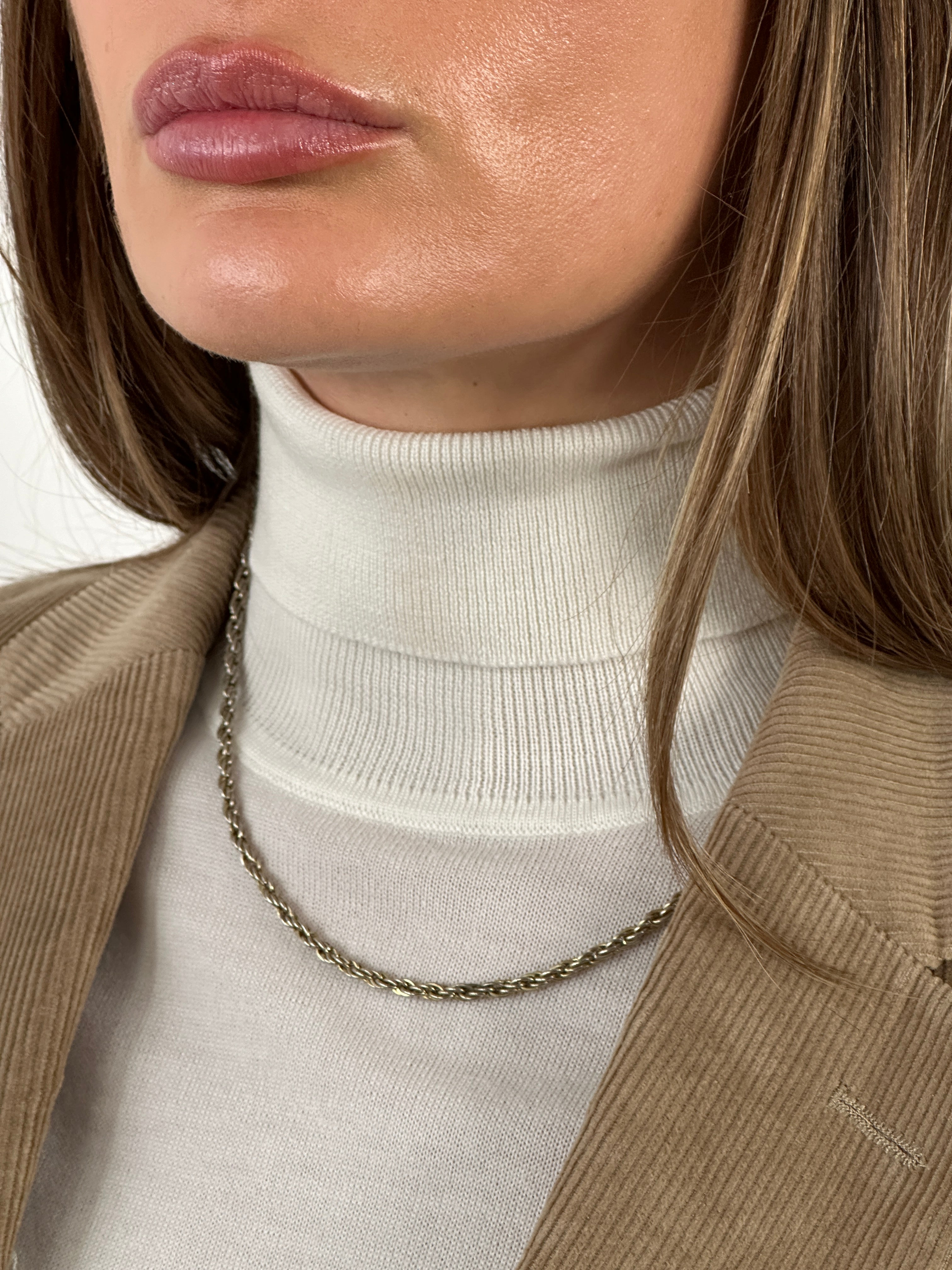 Pierre Cardin 1990s gold plated rope necklace, 18 inches long, with a textured twisted design and polished finish.