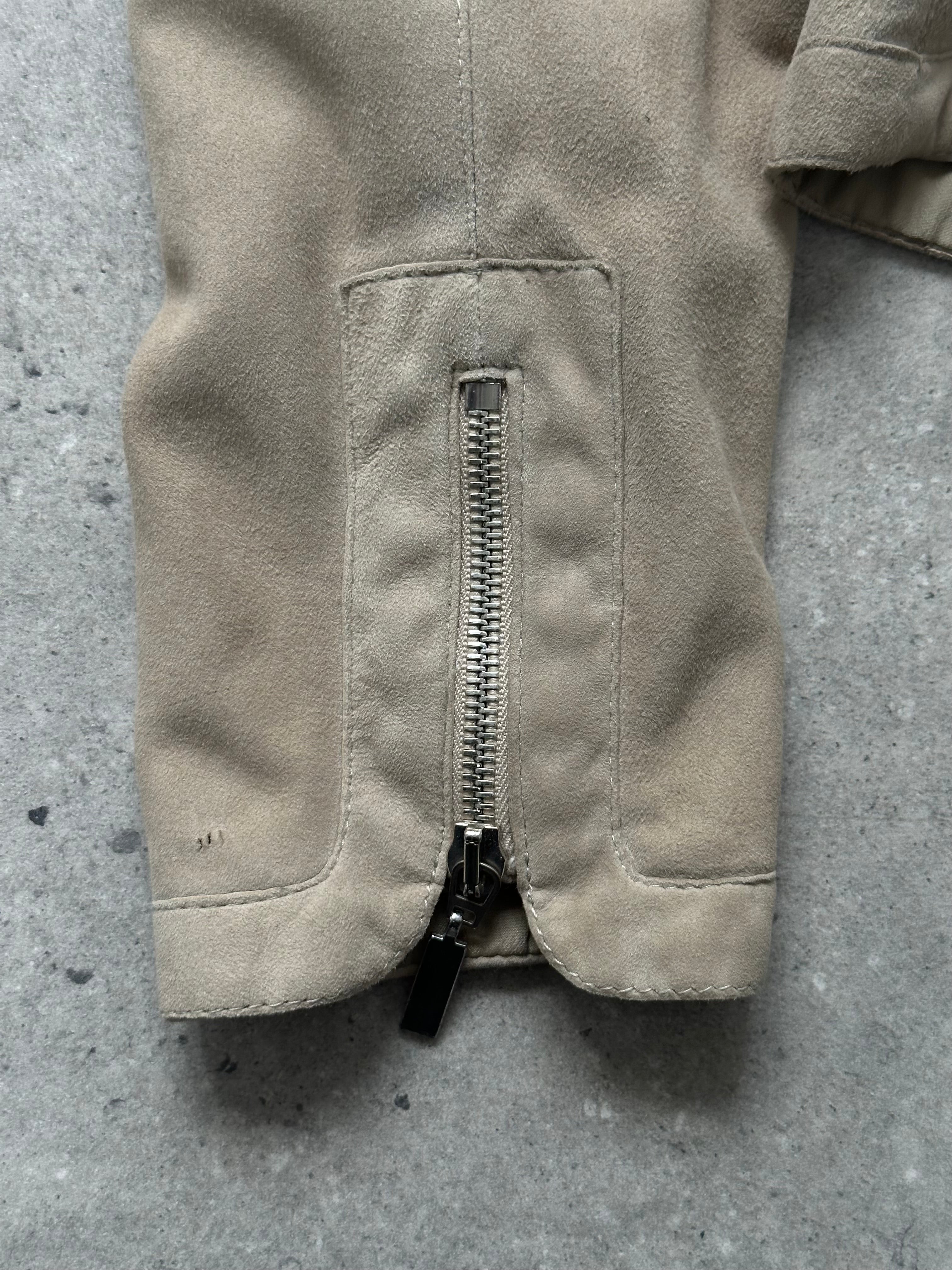 Armani Collezioni 2000s double zip suede leather jacket in XS/S, featuring a stylish design with dual zippers and a classic fit.