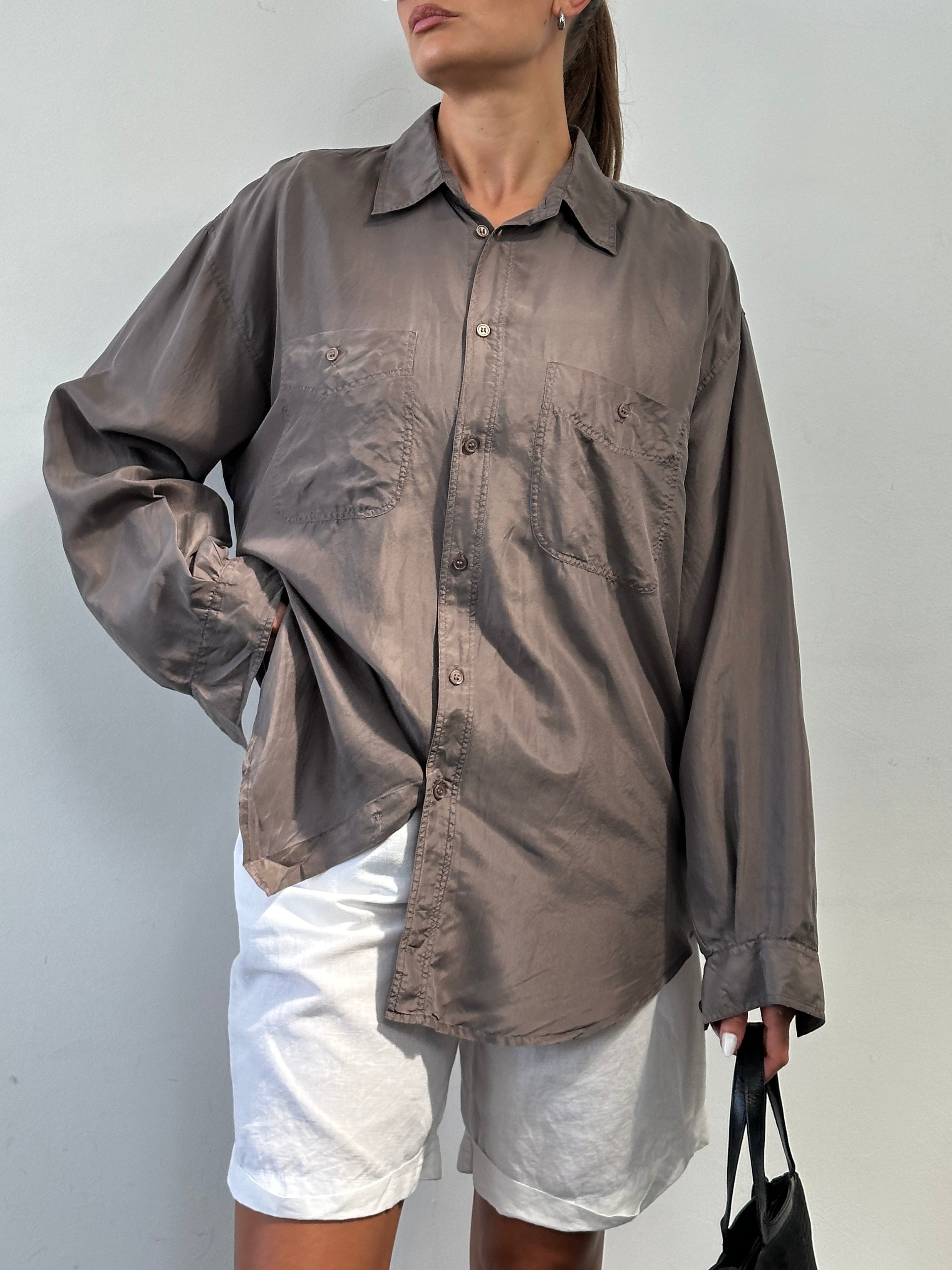 Vintage Pure Silk Shirt in XL, featuring a classic design with smooth silk fabric and a tailored fit.