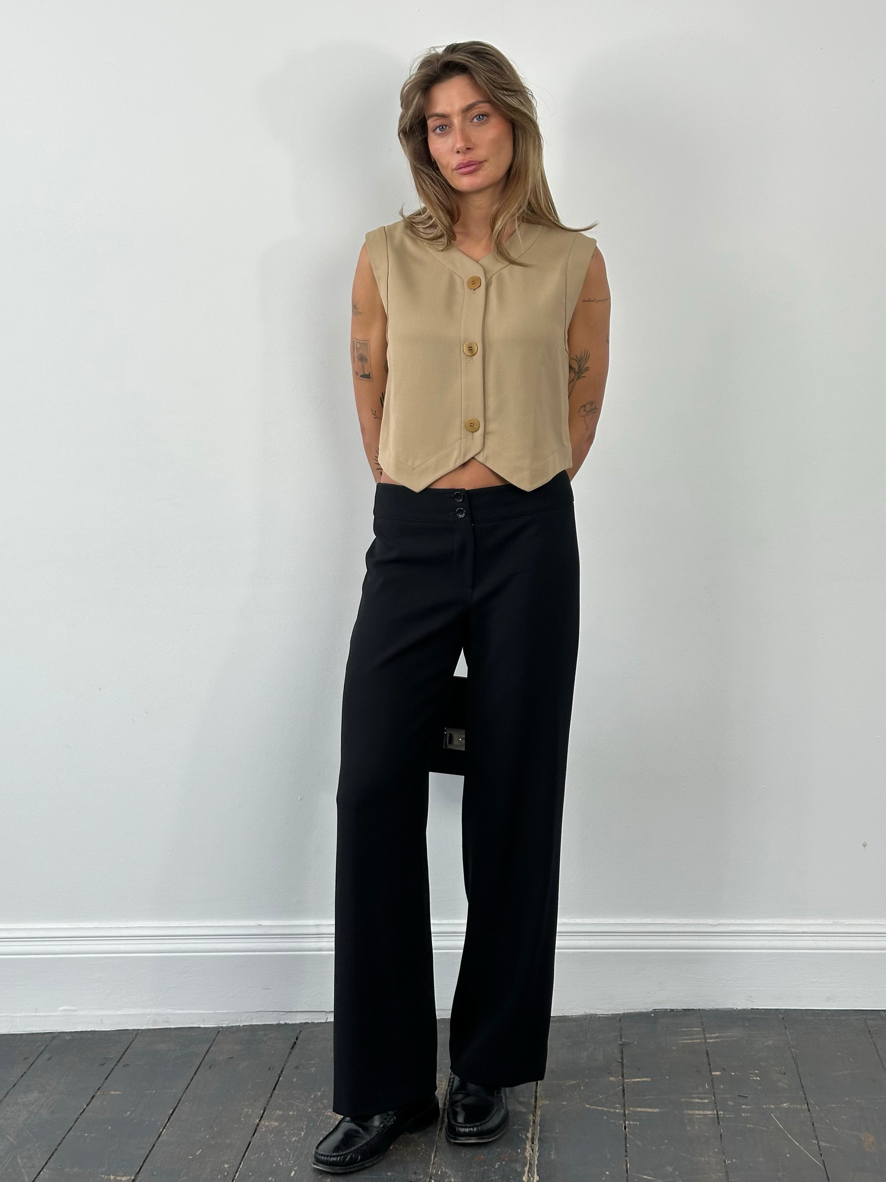 Armani Collezioni 1990s Wool Wide Leg Trouser - W30