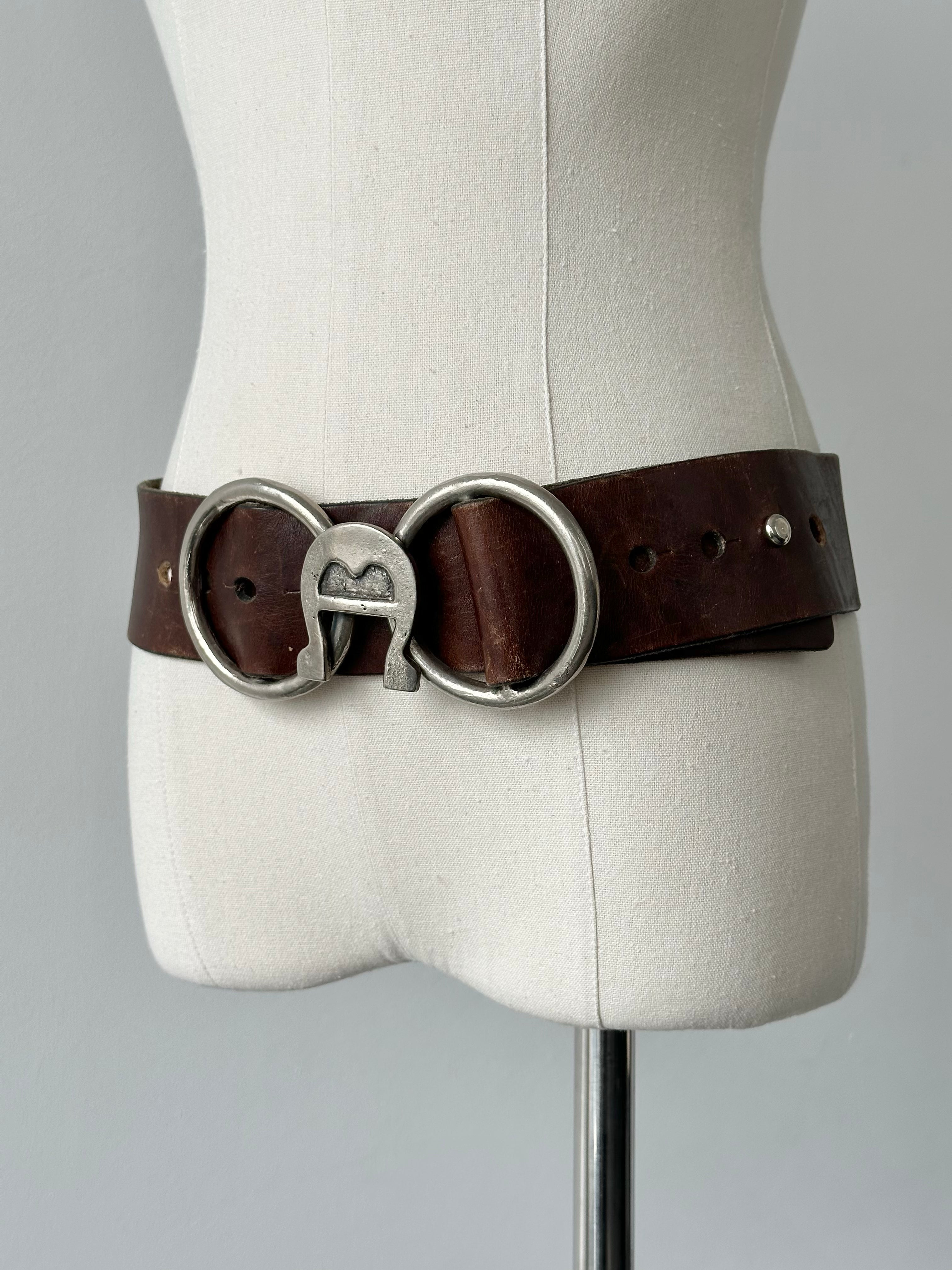 Vintage 1990s Western Horseshoe Leather Belt - W32-35