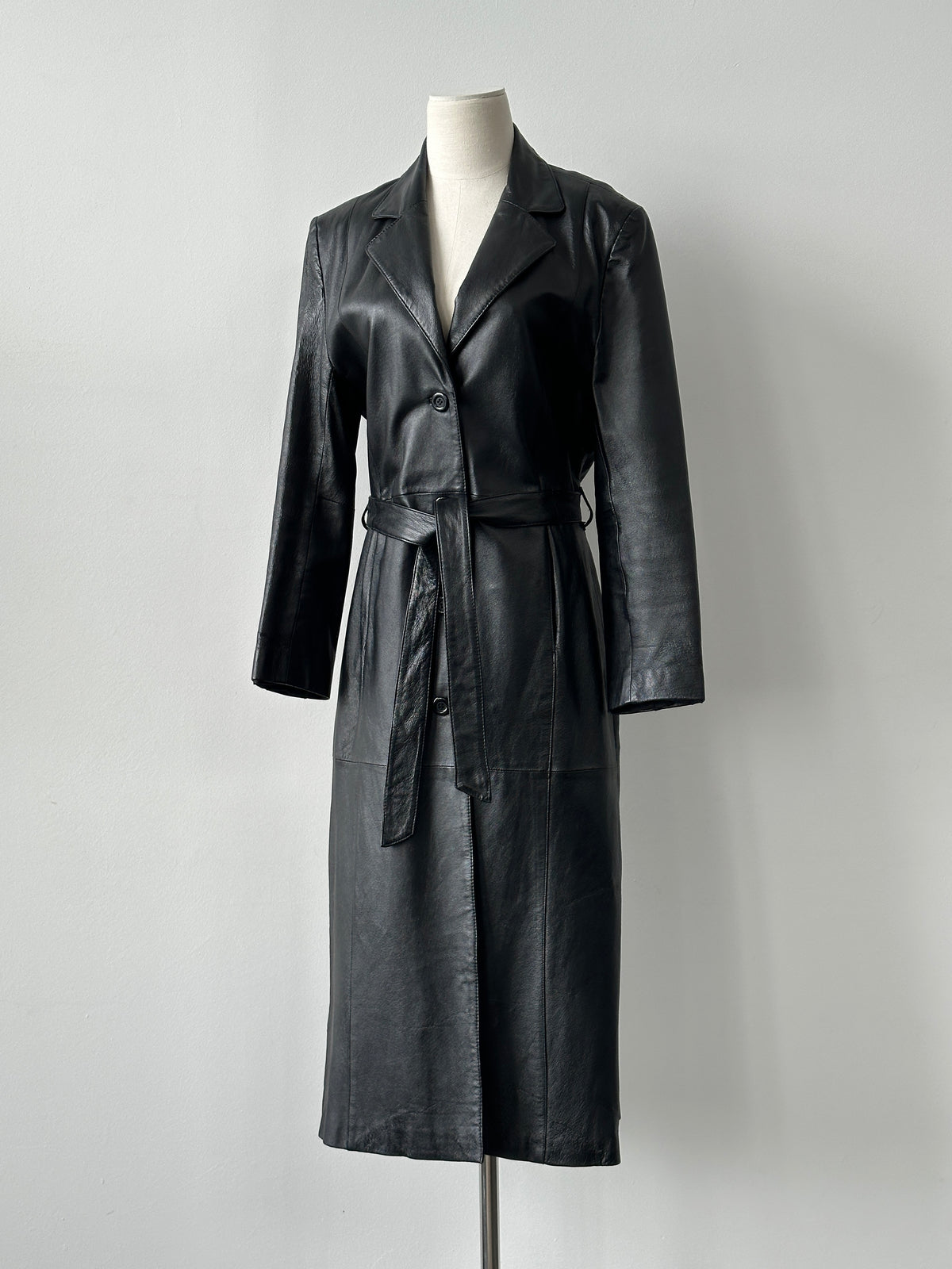 Vintage 1990s Belted Leather Trench Coat - M