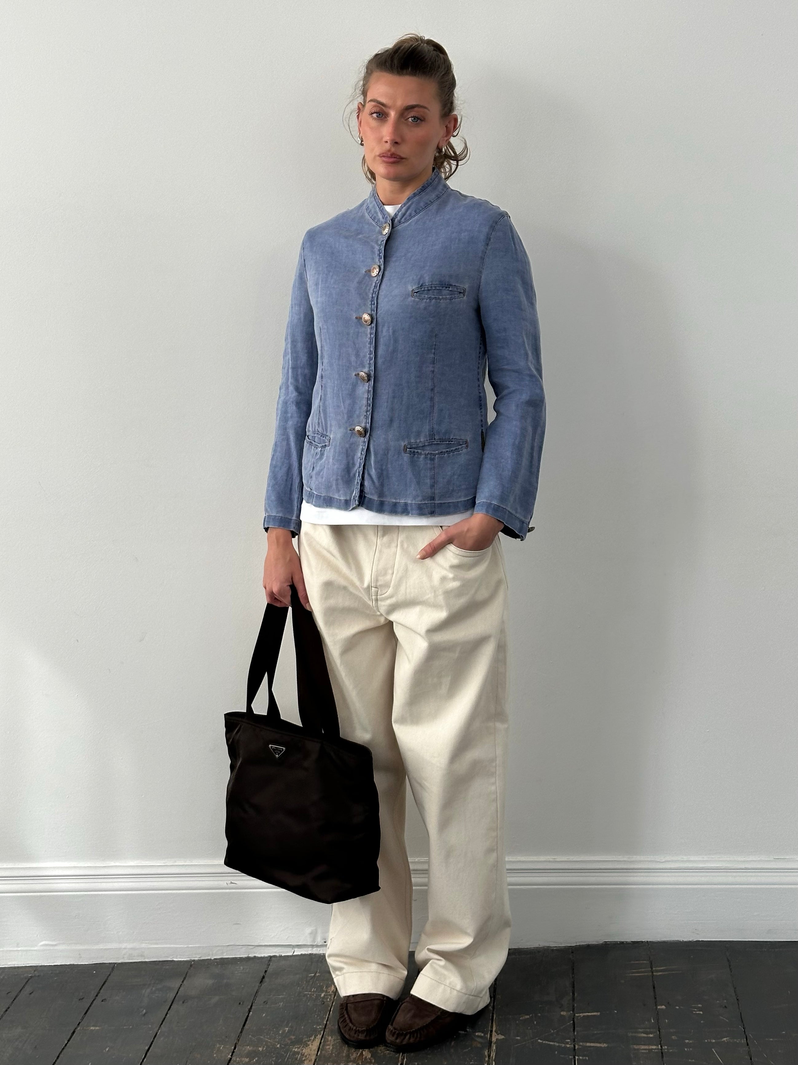 Armani Jeans 1990s Pure Linen Bespoke Button Jacket - S-M