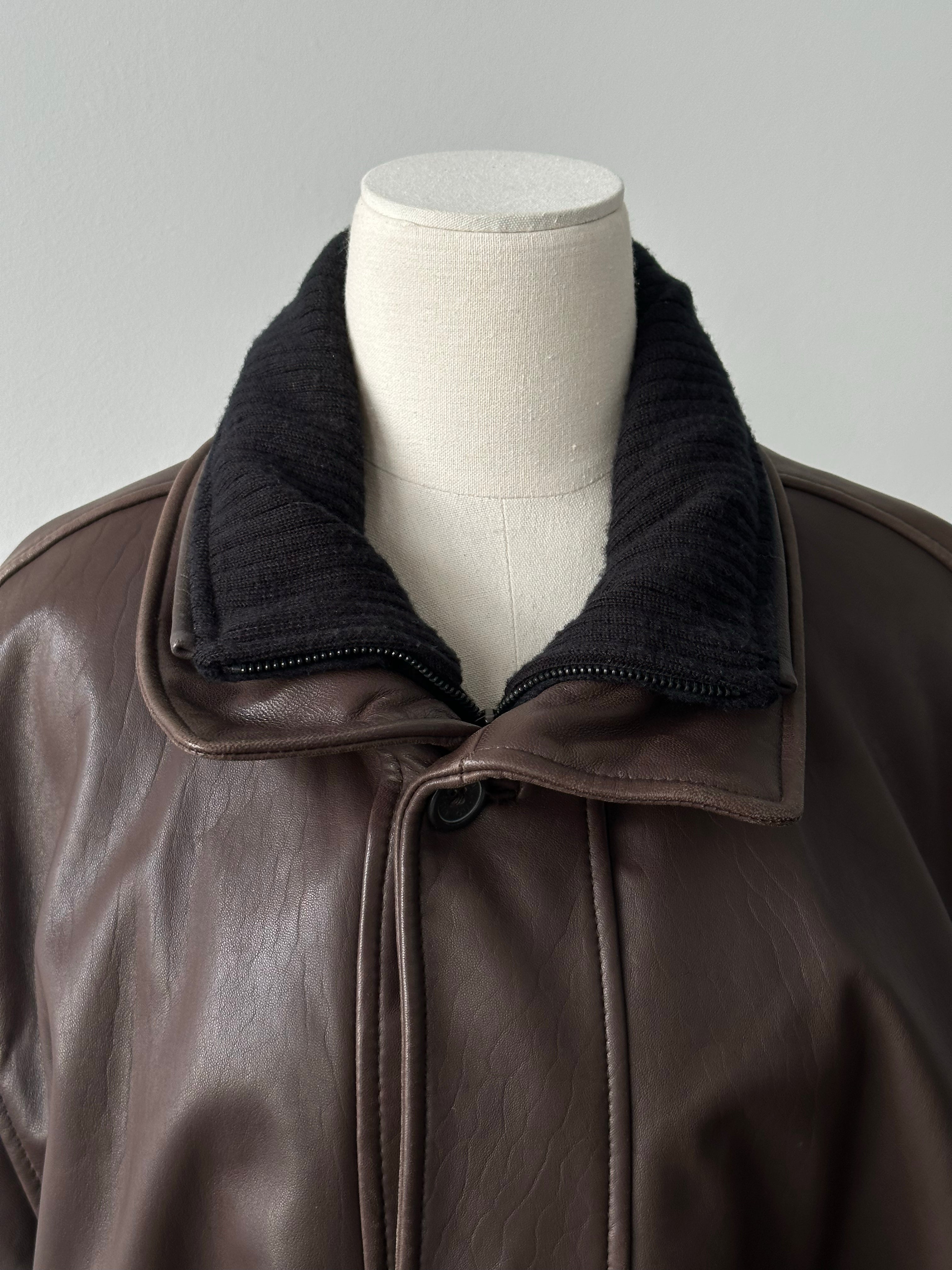 Vintage 1990s Leather Funnel Neck Jacket - XL