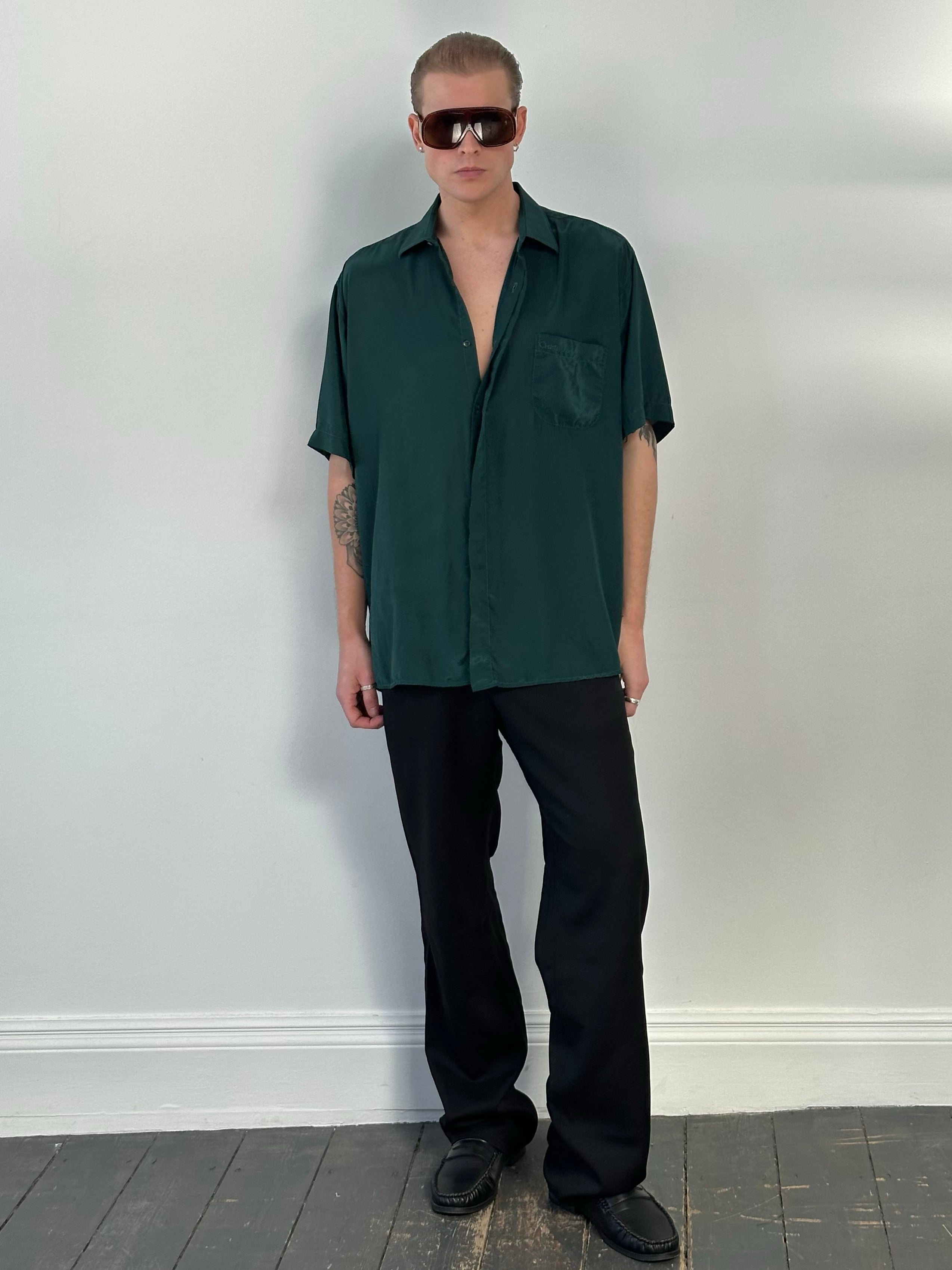 Christian Dior 1990s Pure Silk Short Sleeve Logo Shirt - XL