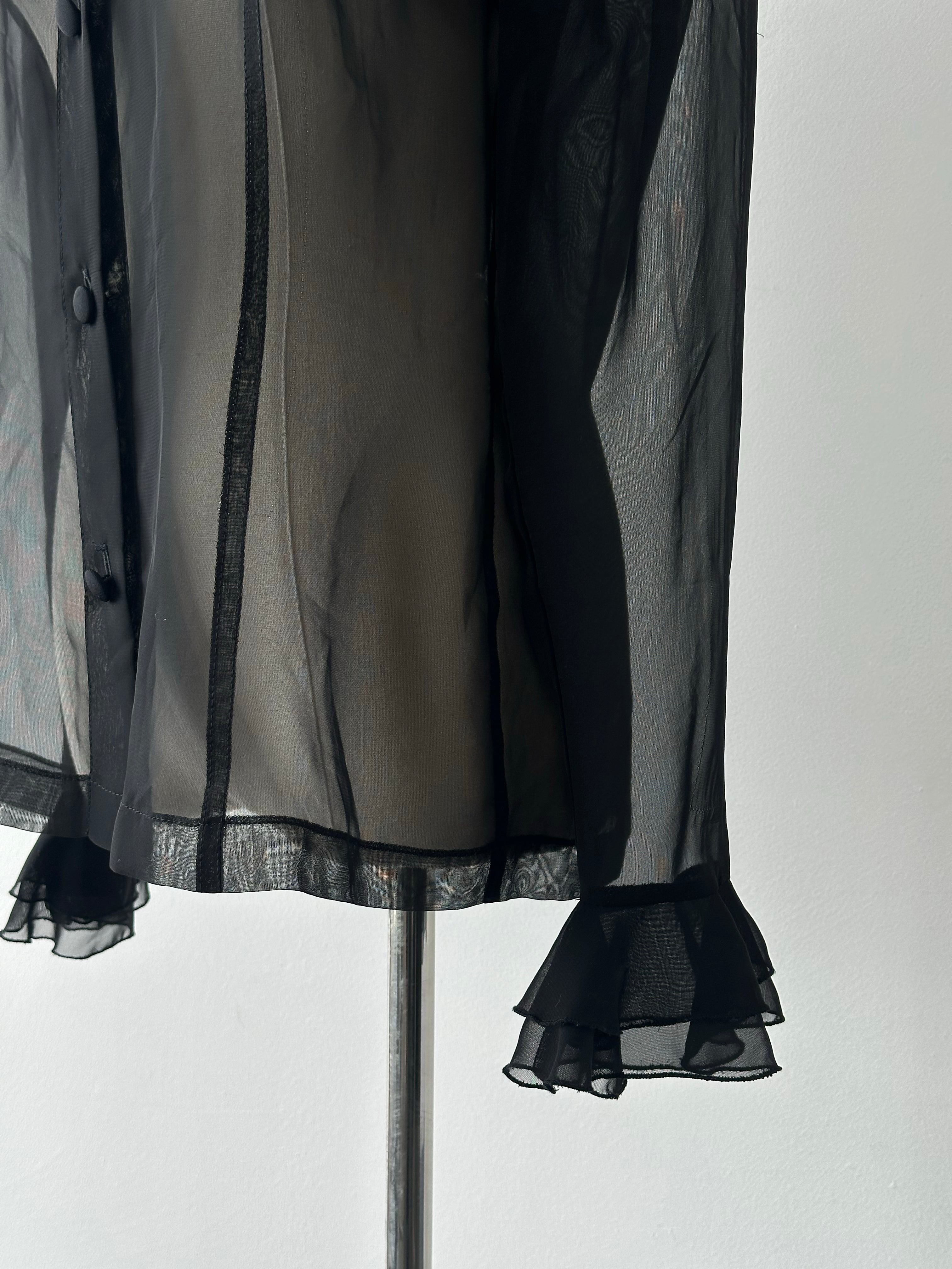 Vintage 1990s Ruffle Sleeve Sheer Shirt - M