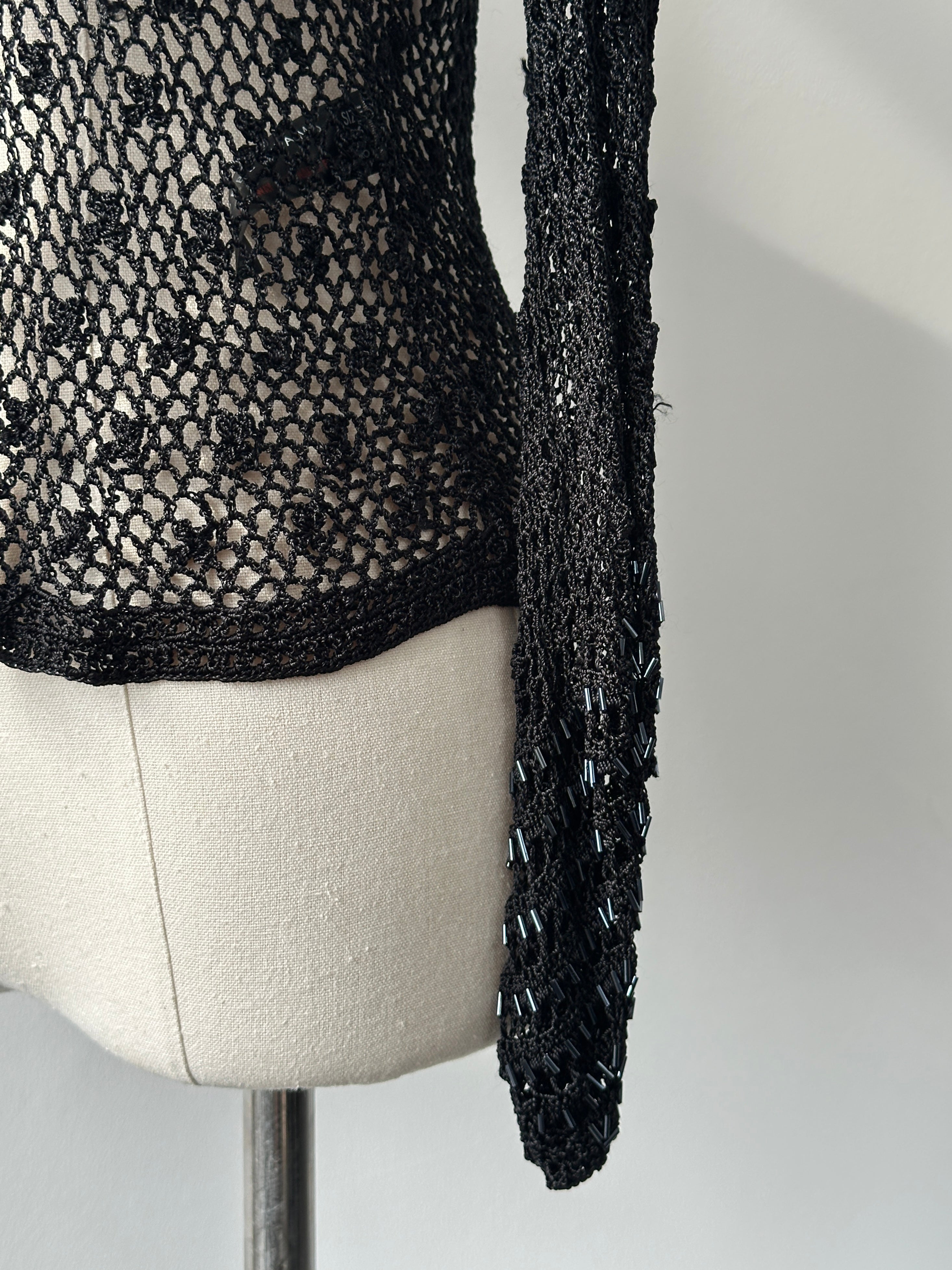 Vintage 2000s Open Knit Beaded Cardigan - XS-S