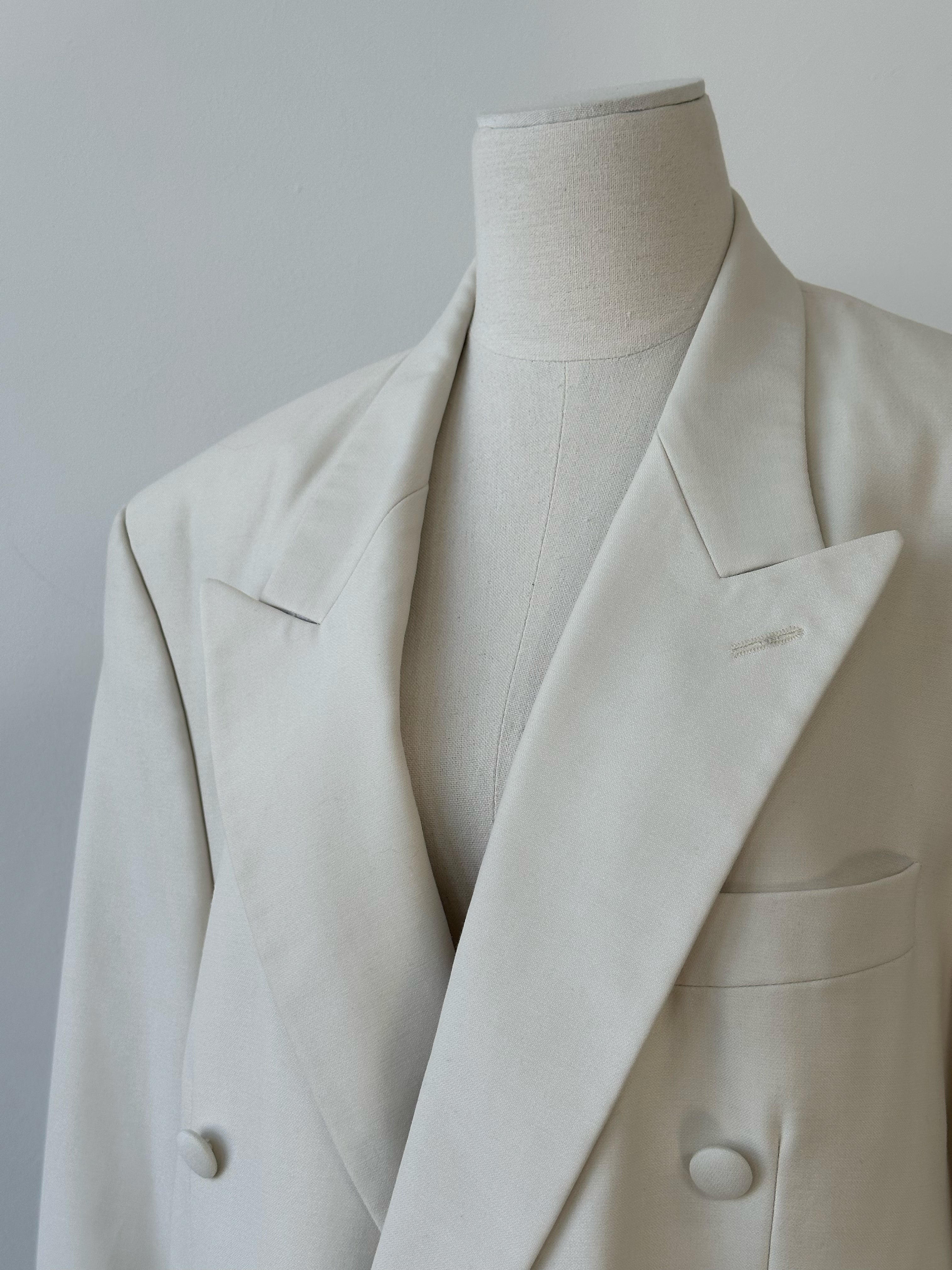Vintage 1990s Wool Double Breasted Tuxedo Blazer - 44R