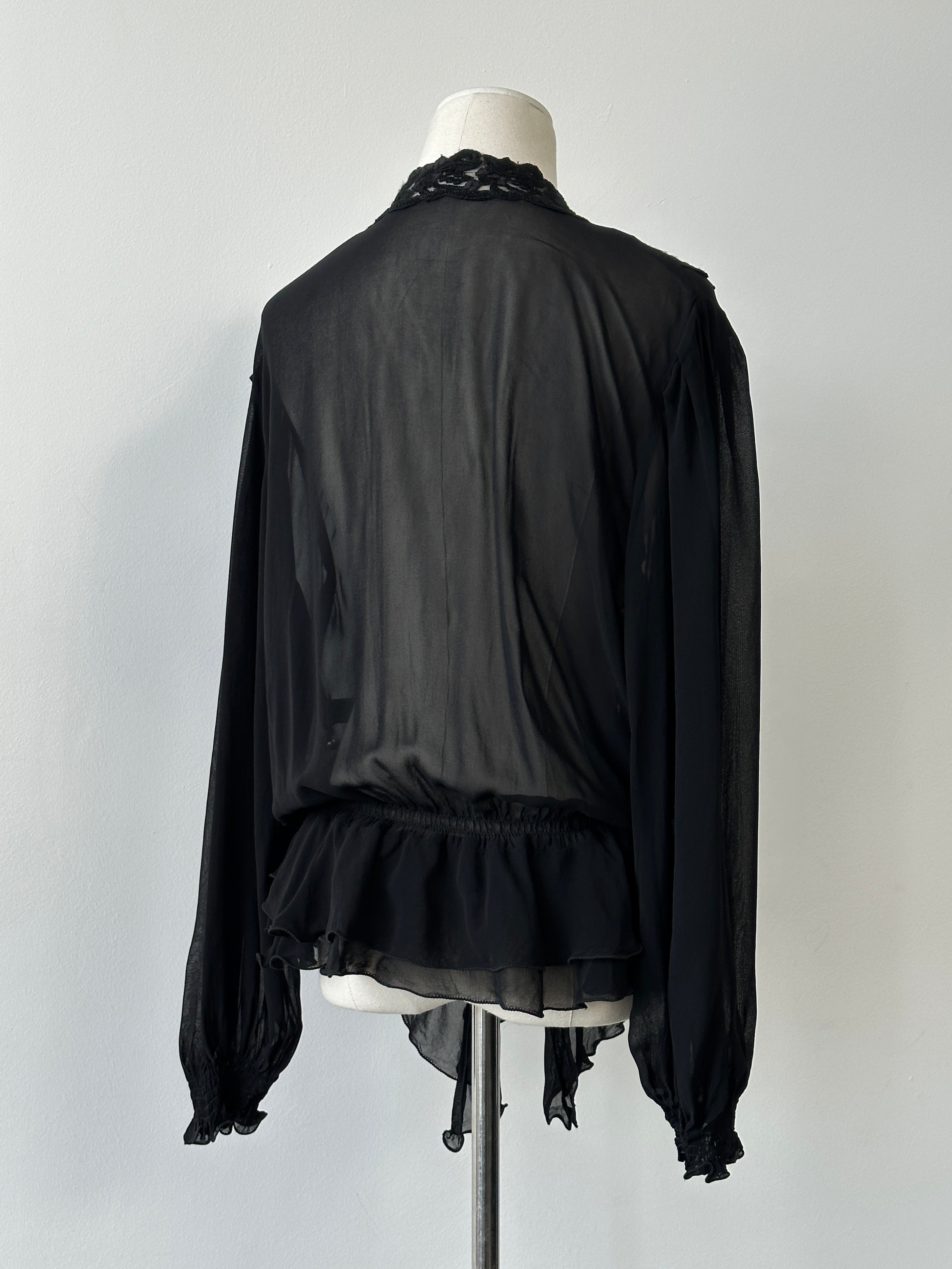 Vintage 1990s Sheer Ruffle Lace Cardigan - M-L