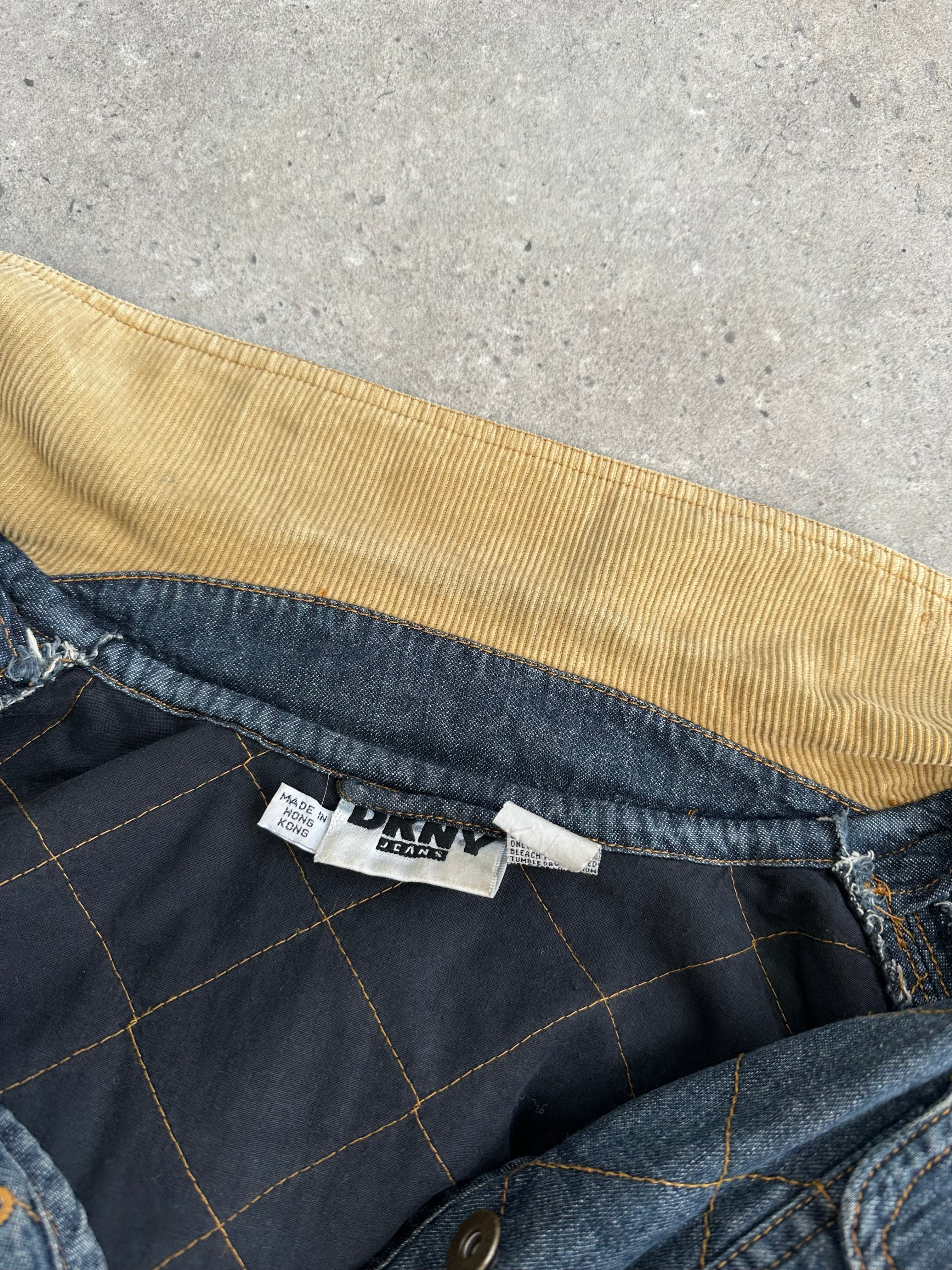 DKNY jeans 1990s pure cotton jacket displayed on a hanger, featuring classic design and durable denim fabric.