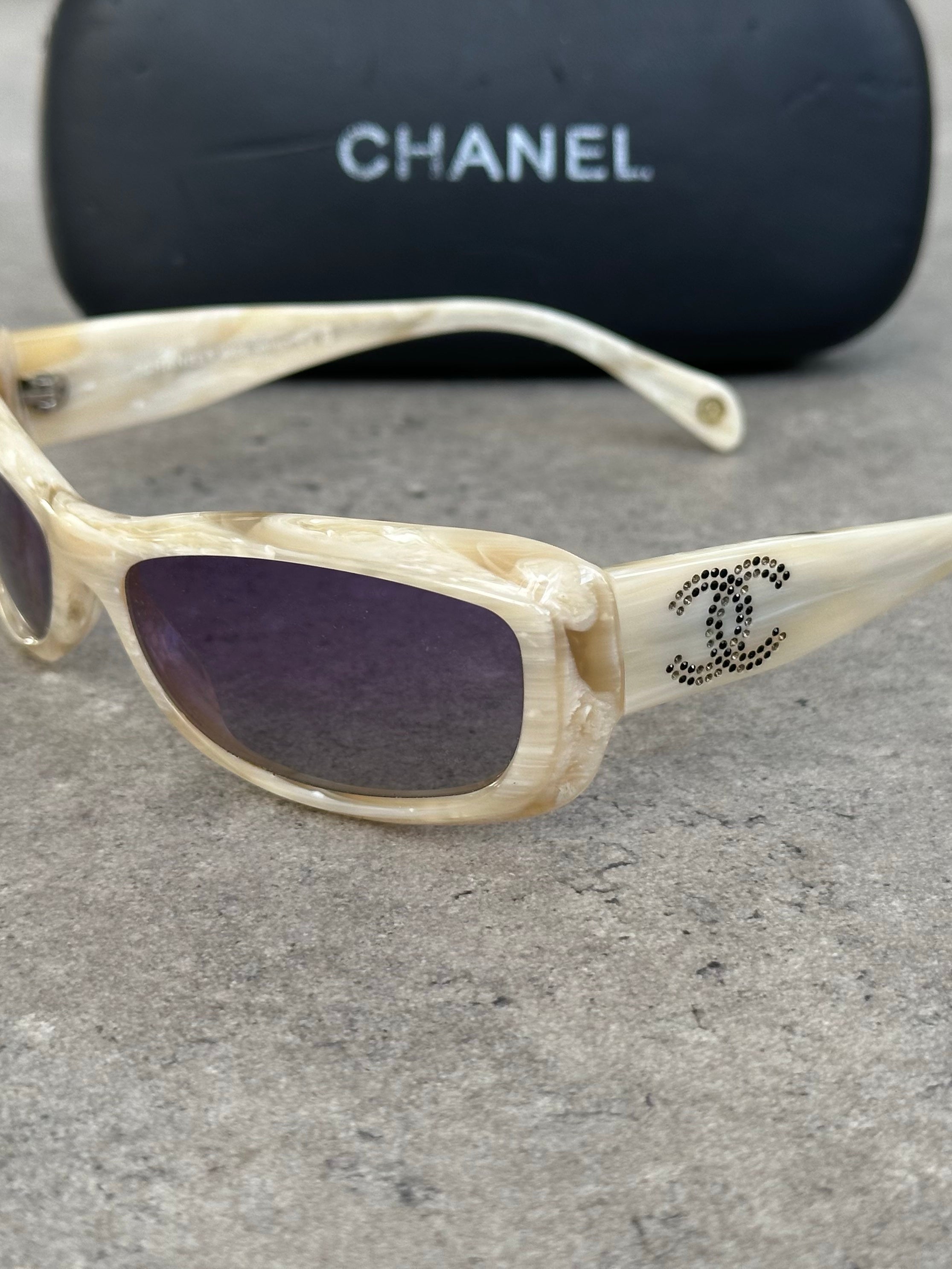Chanel 2000s Marble Rectangle Sunglasses