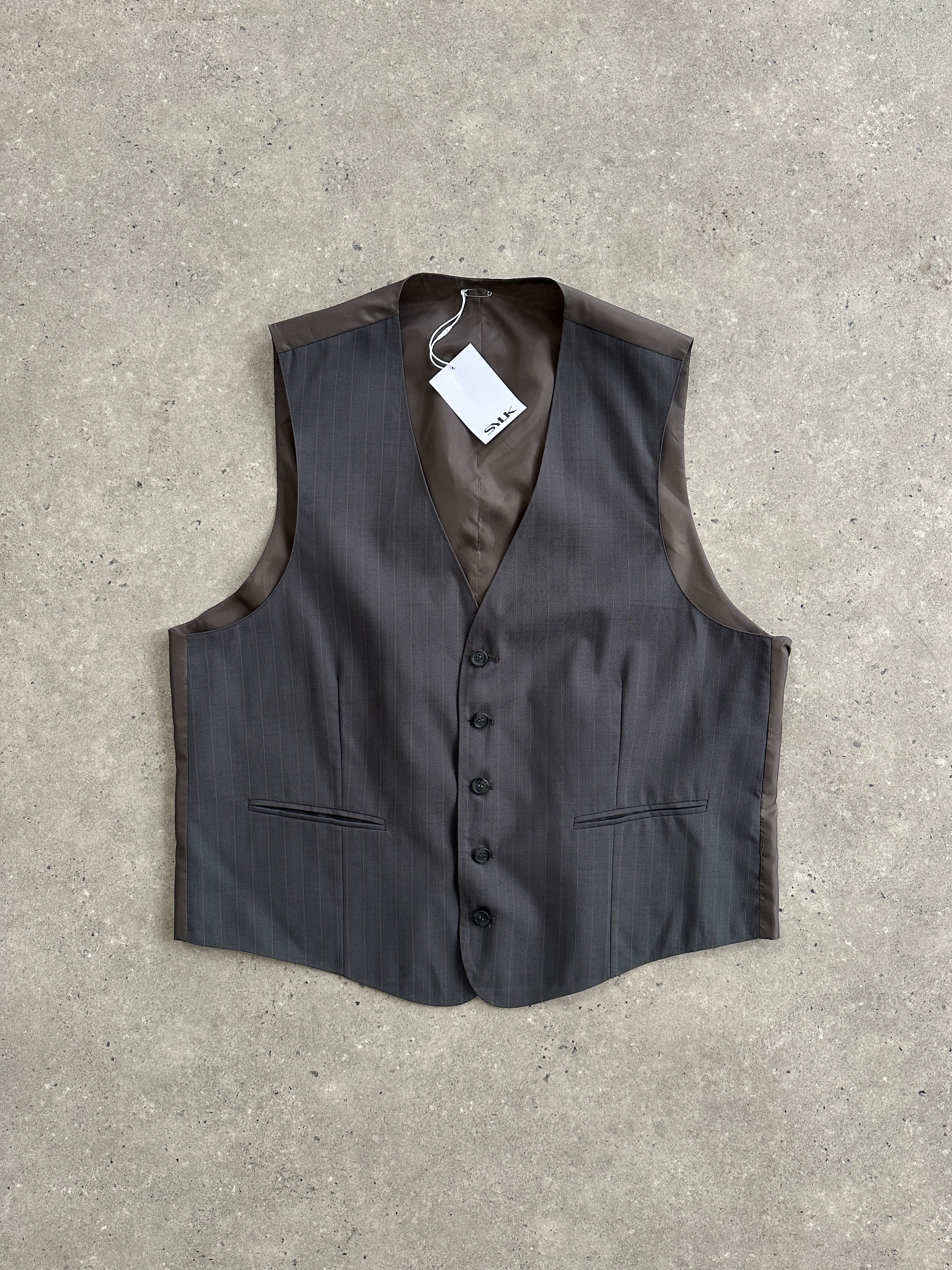 Vintage 1990s striped tailored waistcoat, size L, featuring classic pattern and fitted design, made by Vintage brand.