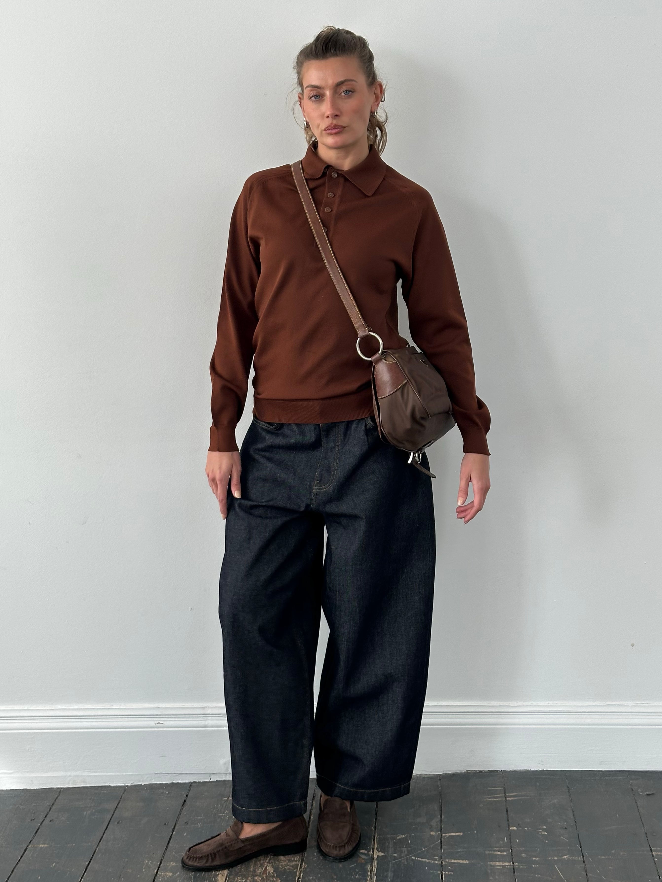Vintage 1990s Button Neck Polo Jumper - S/M