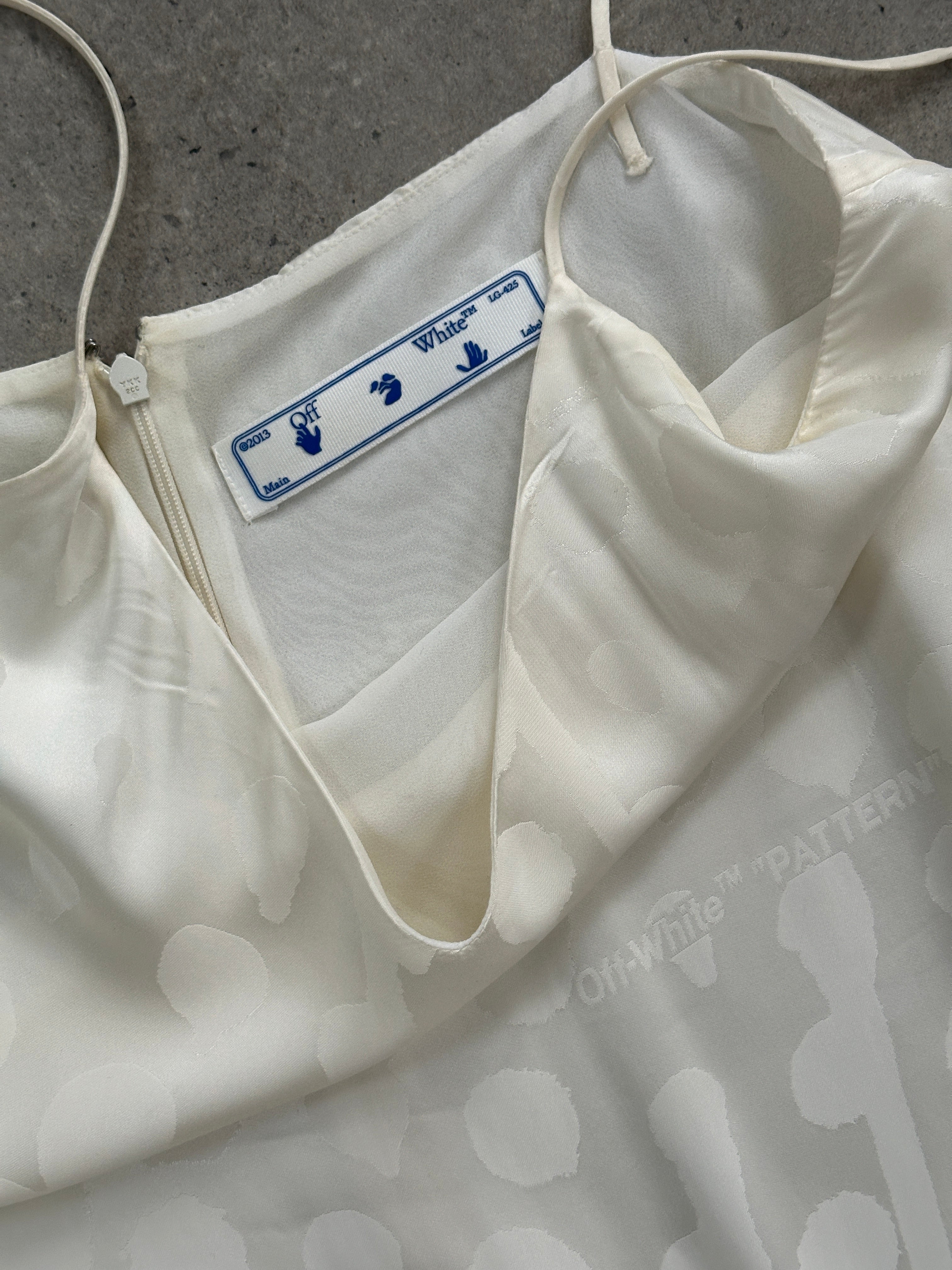 Off-White two-piece cami and shirt dress set in patterned fabric, stylish casual outfit for women, size S/M.