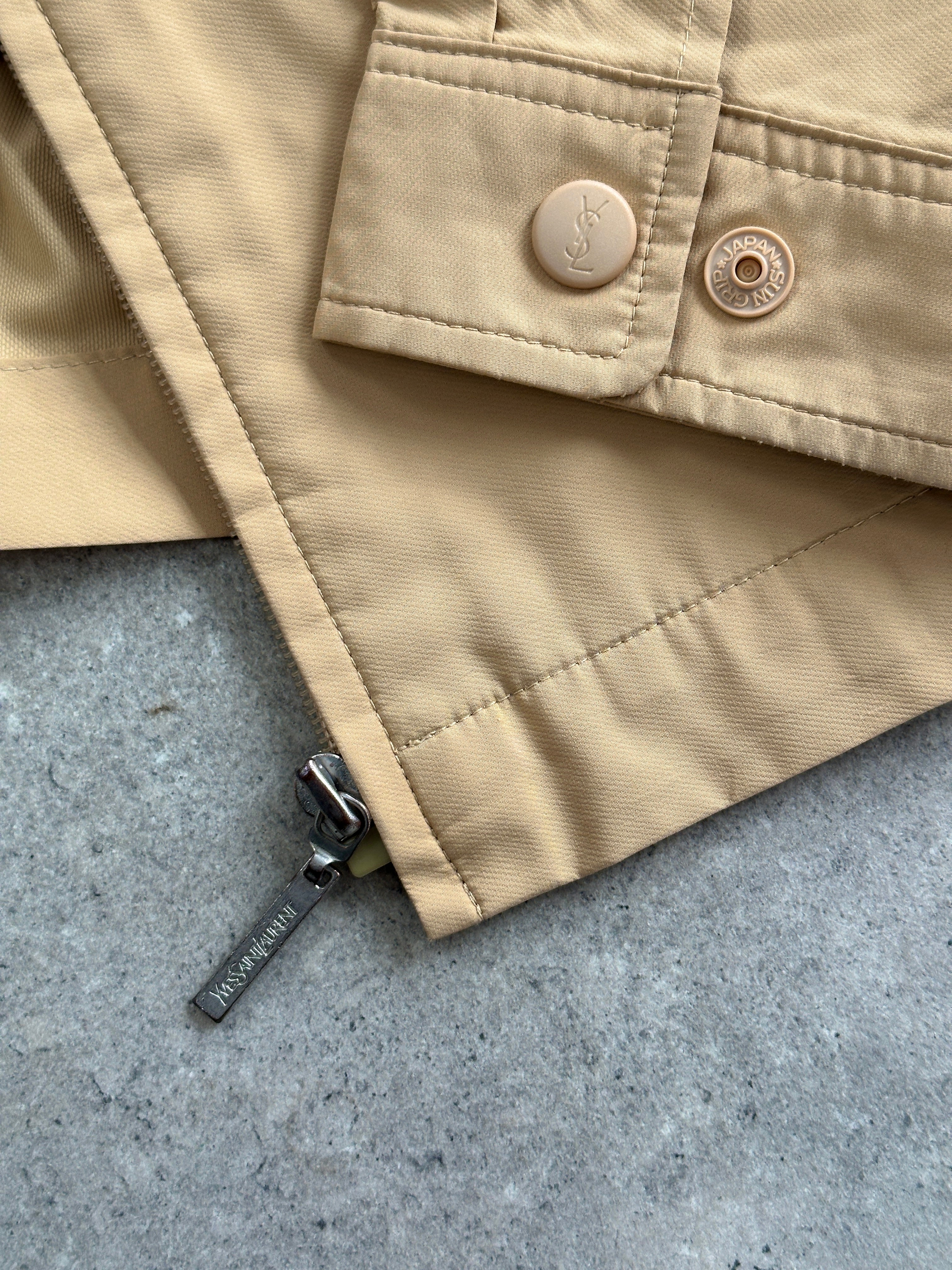 Yves Saint Laurent Pour Homme showerproof logo bomber jacket in size L, featuring a sleek design and signature branding.