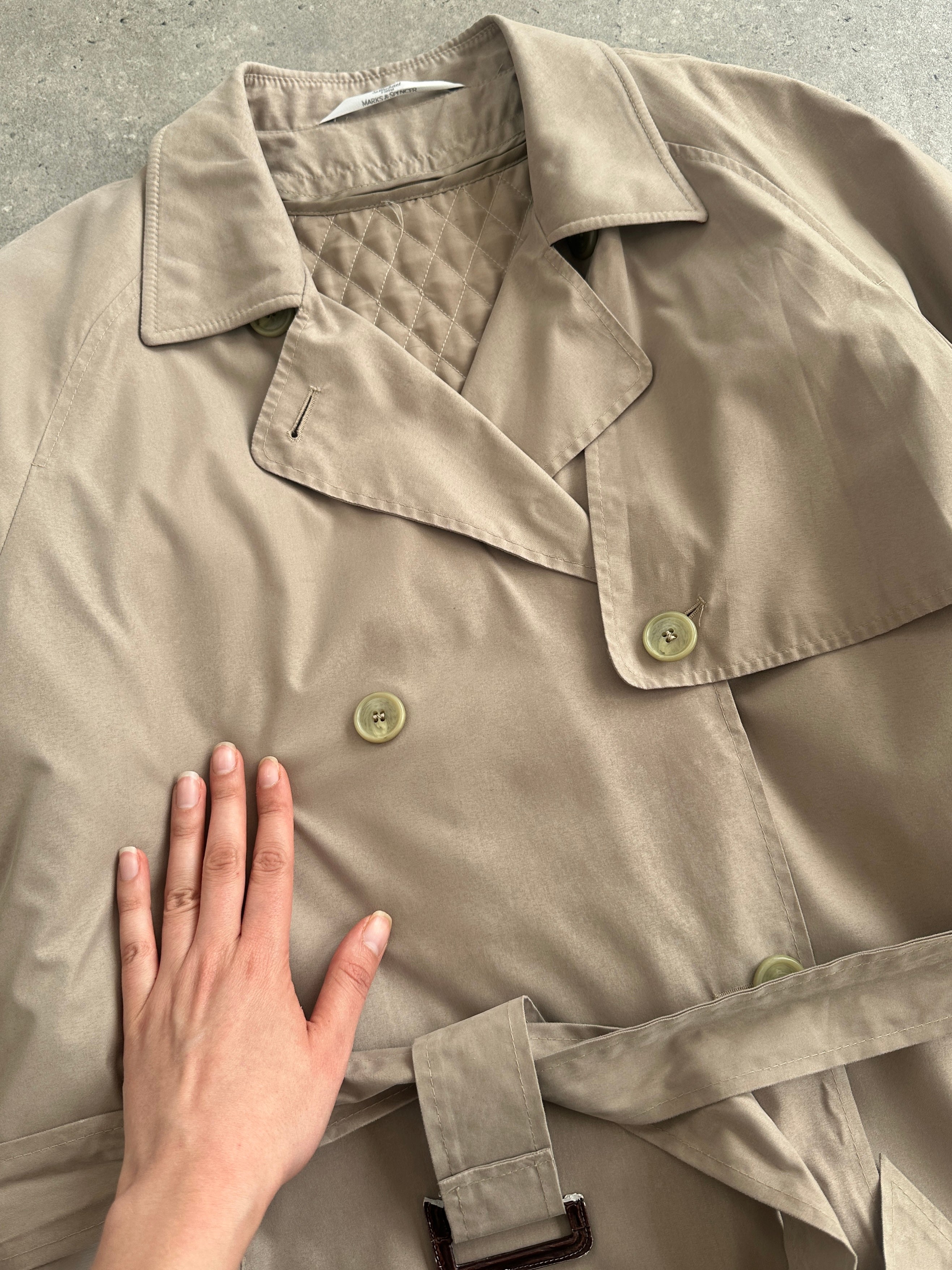 St Michael 90s Double Breasted Belted Trench Coat - XL - SYLK