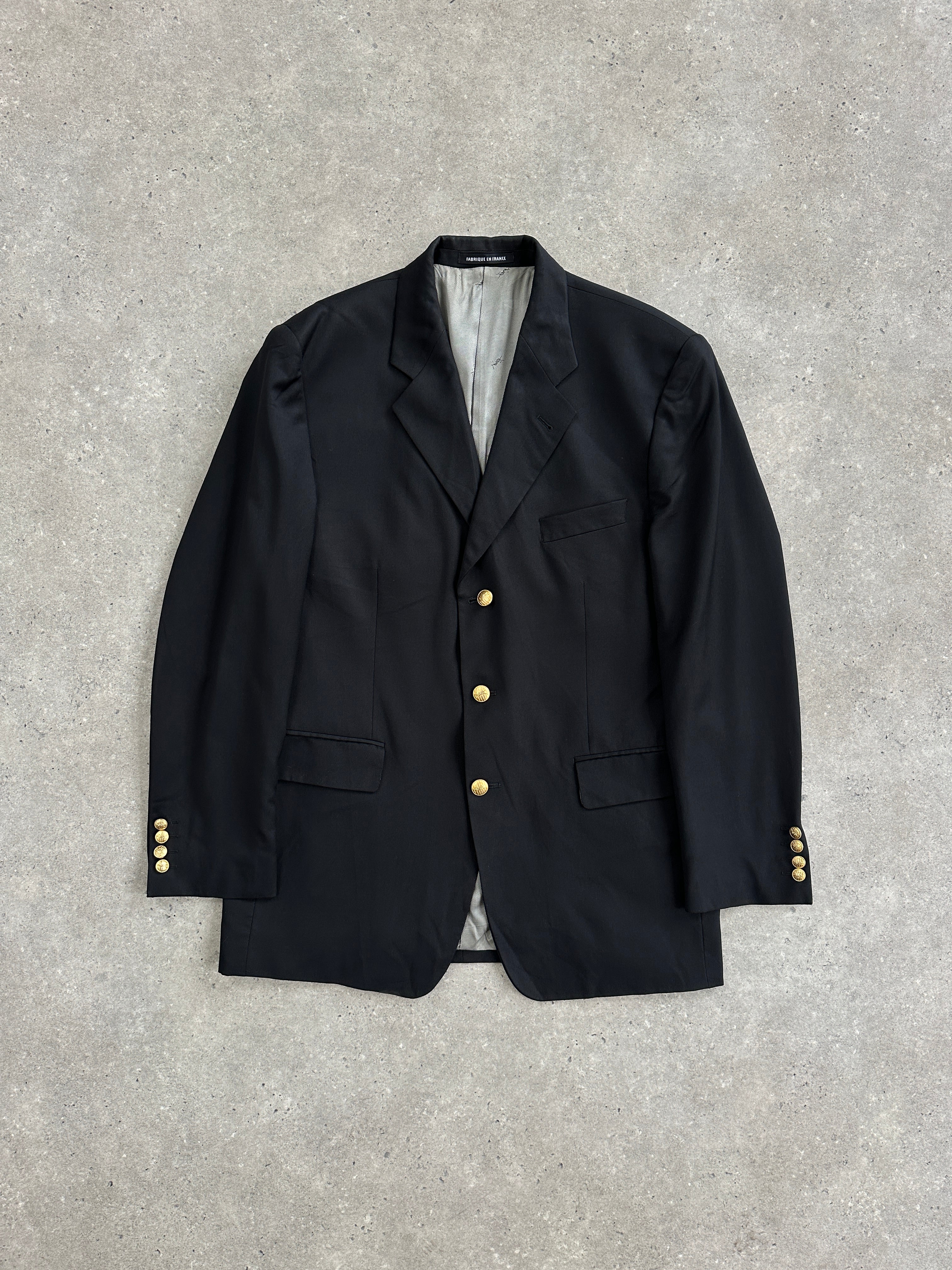 Yves Saint Laurent Pour Homme 1990s bespoke pure wool button blazer, size 42R/XL, tailored and classic navy blue blazer.