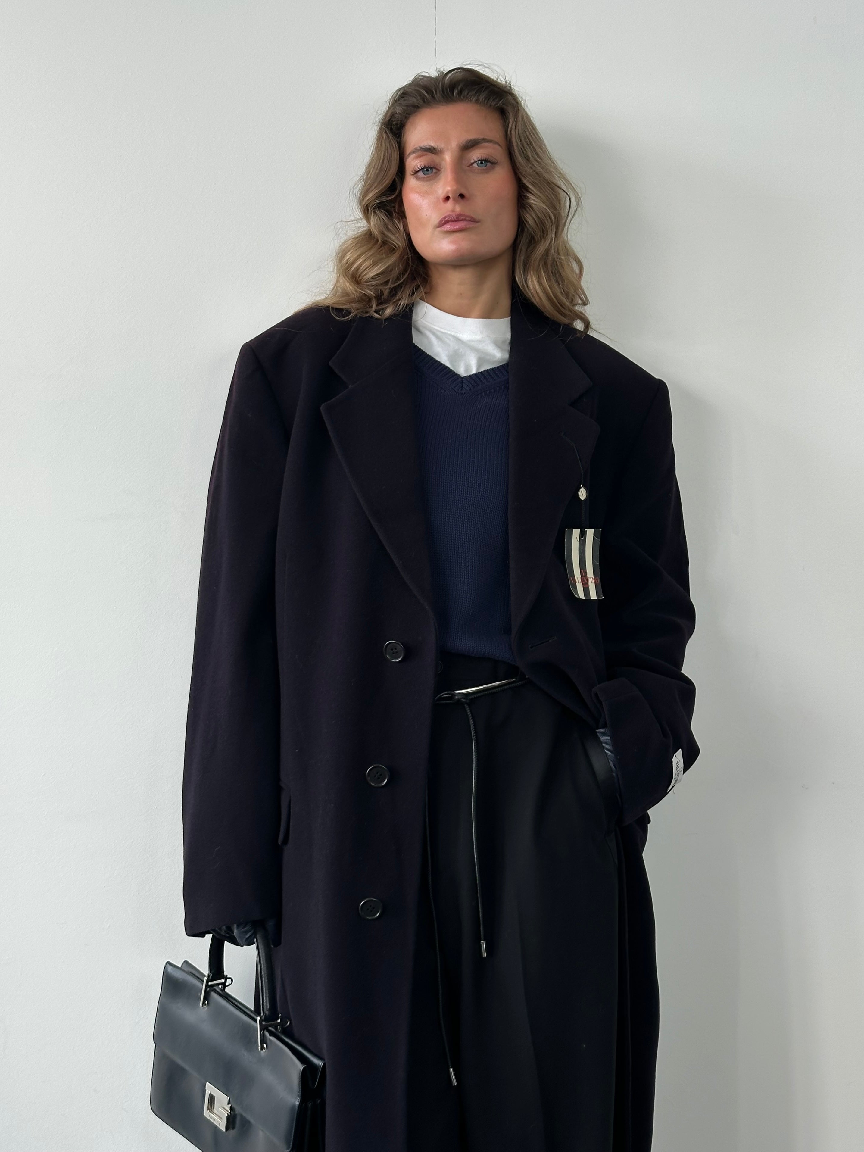 Valentino pure wool single-breasted coat in XL/XXL, shown in classic design with tailored fit and stylish lapel details.