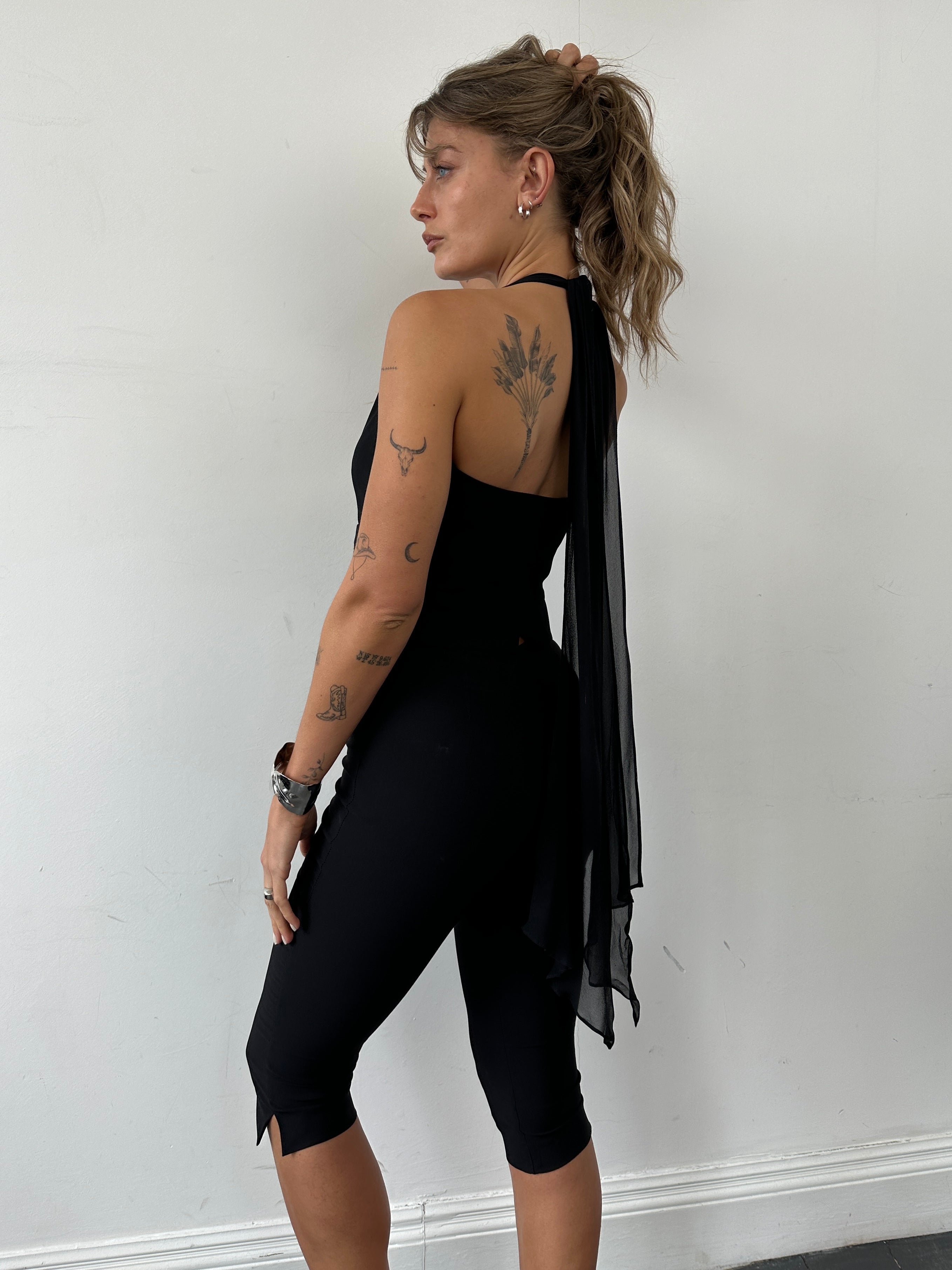 Emporio Armani 2002 pure silk halter neck waistcoat in size S/M, featuring a sleek design and elegant silk fabric.