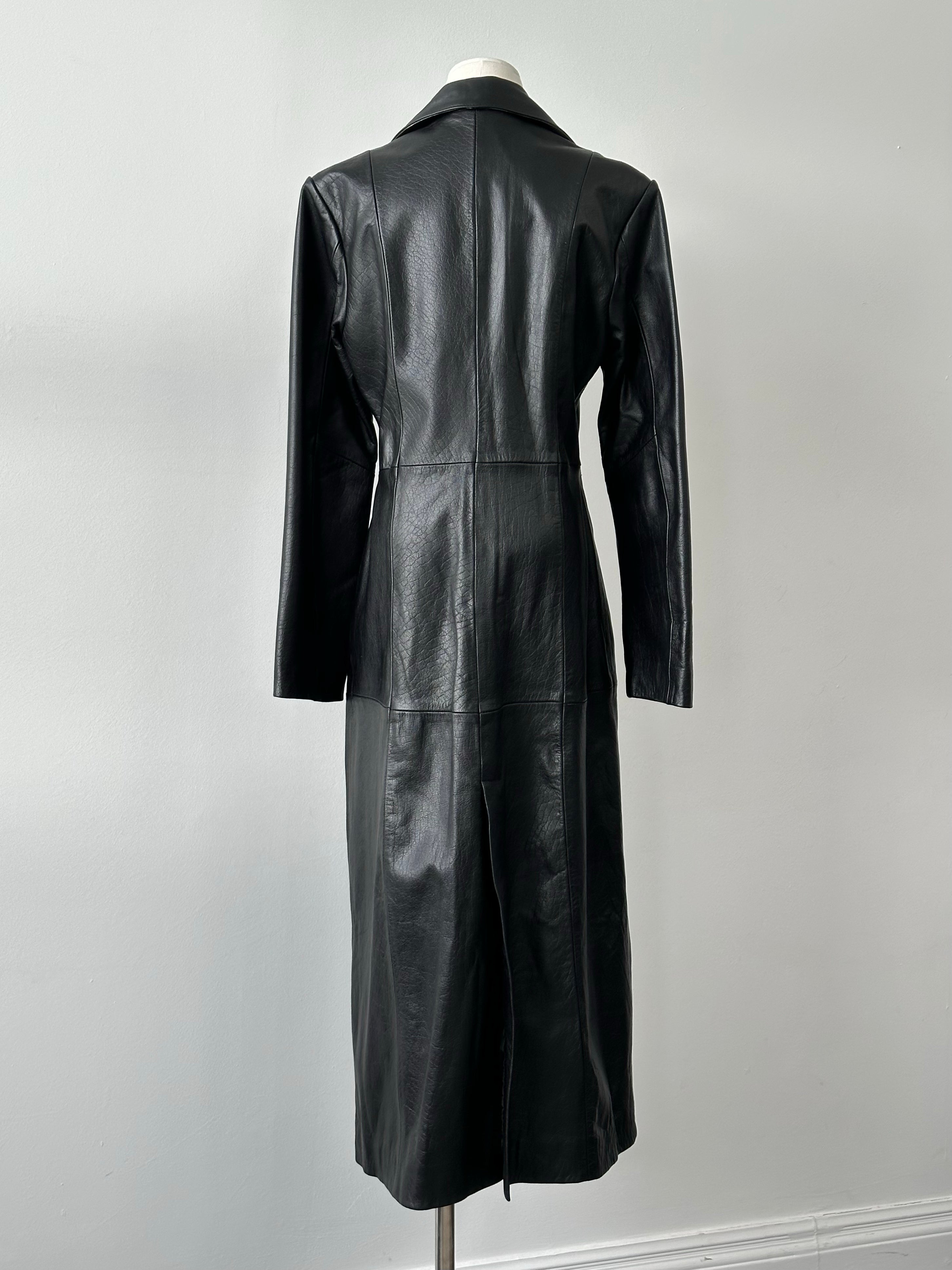 Vintage 1990s Floor Length Leather Trench Coat - S-M