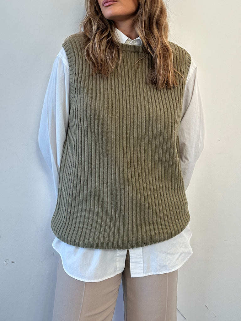Vintage Rib Knit Sleeveless Vest Jumper - L - SYLK