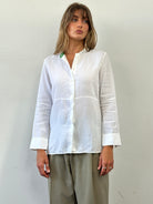 Max Mara ‘S Linen Cotton Mandarin Collar Shirt - M - SYLK