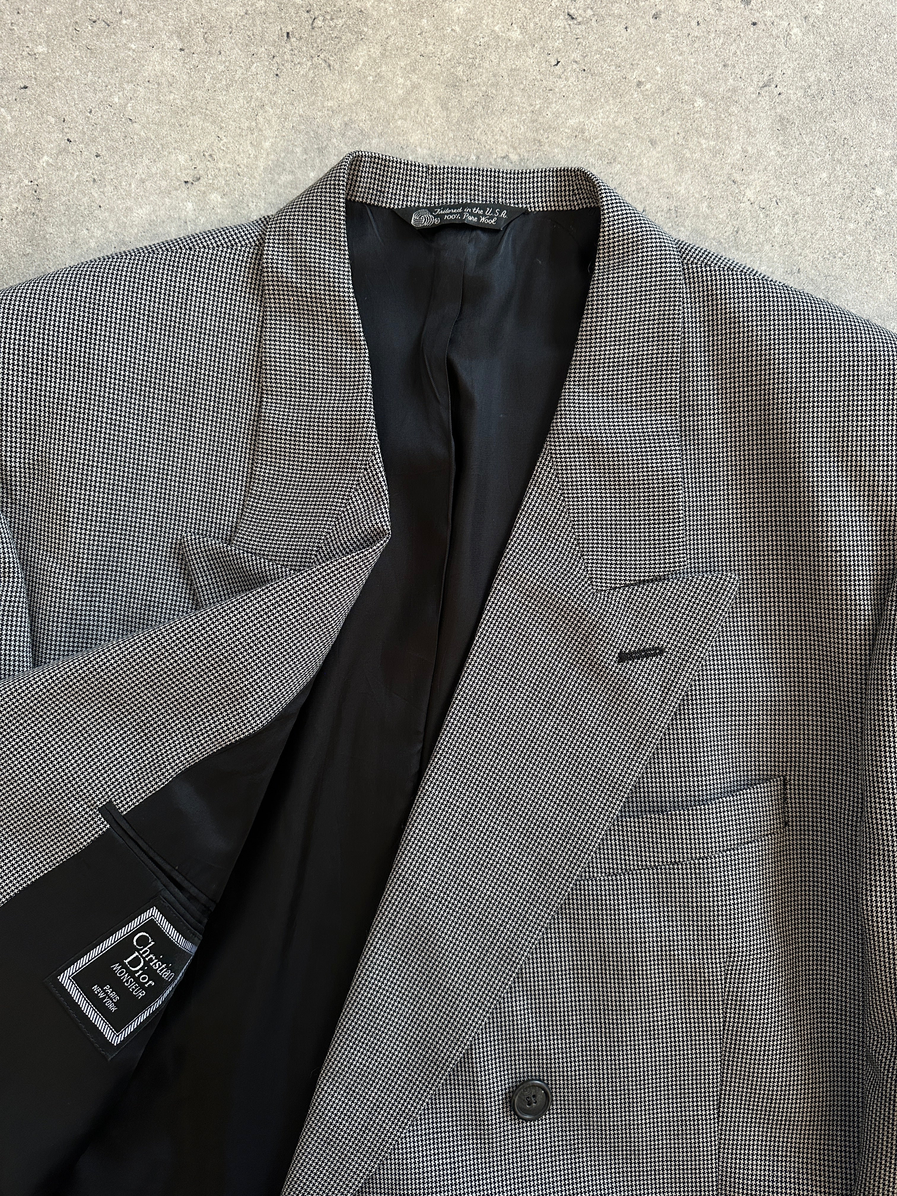 **Christian Dior Monsieur 1980s Pure Wool Houndstooth Blazer - 44R/XL - SYLK