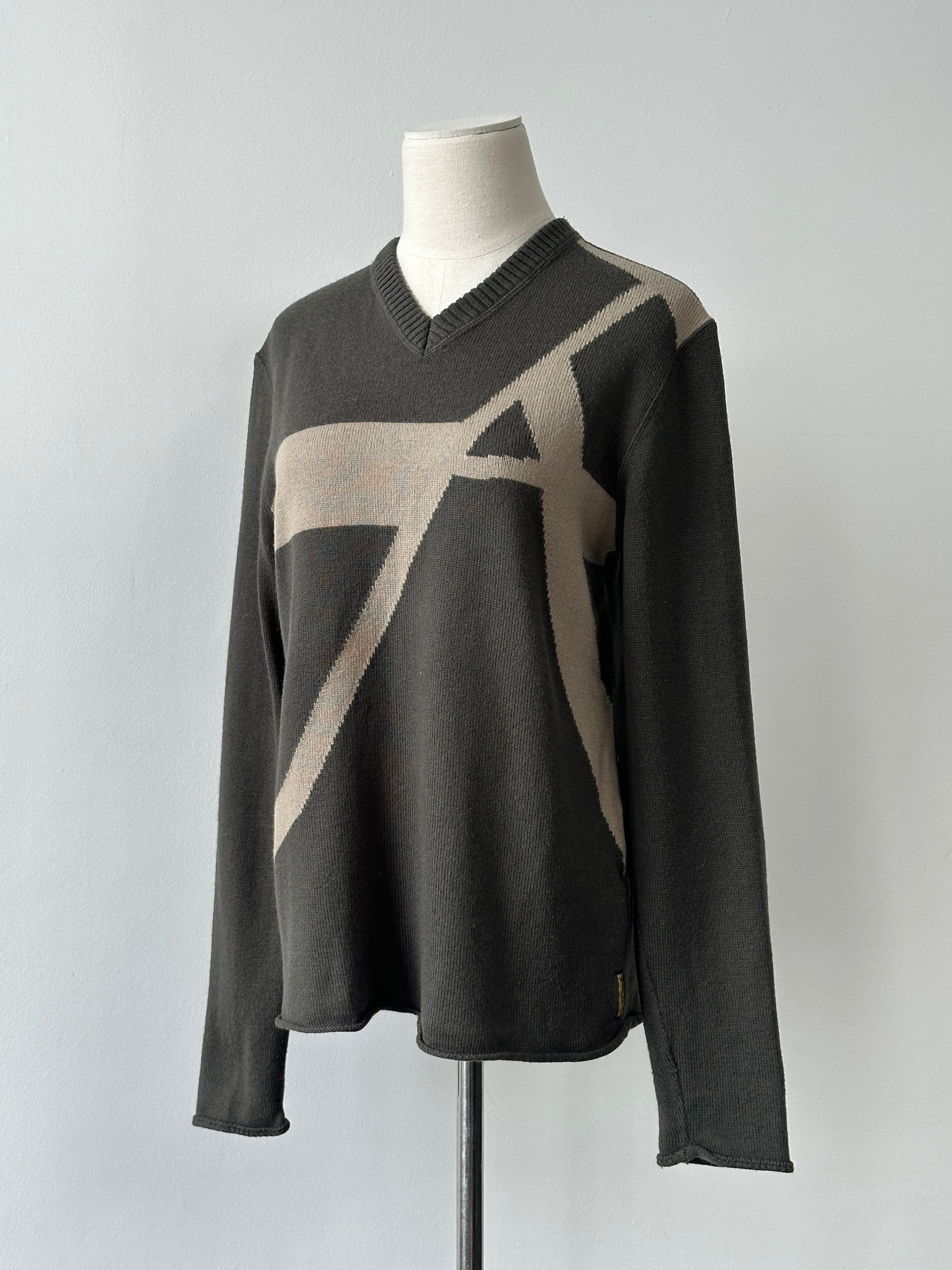 Armani Jeans 1990s Wool Logo V Neck Jumper - S