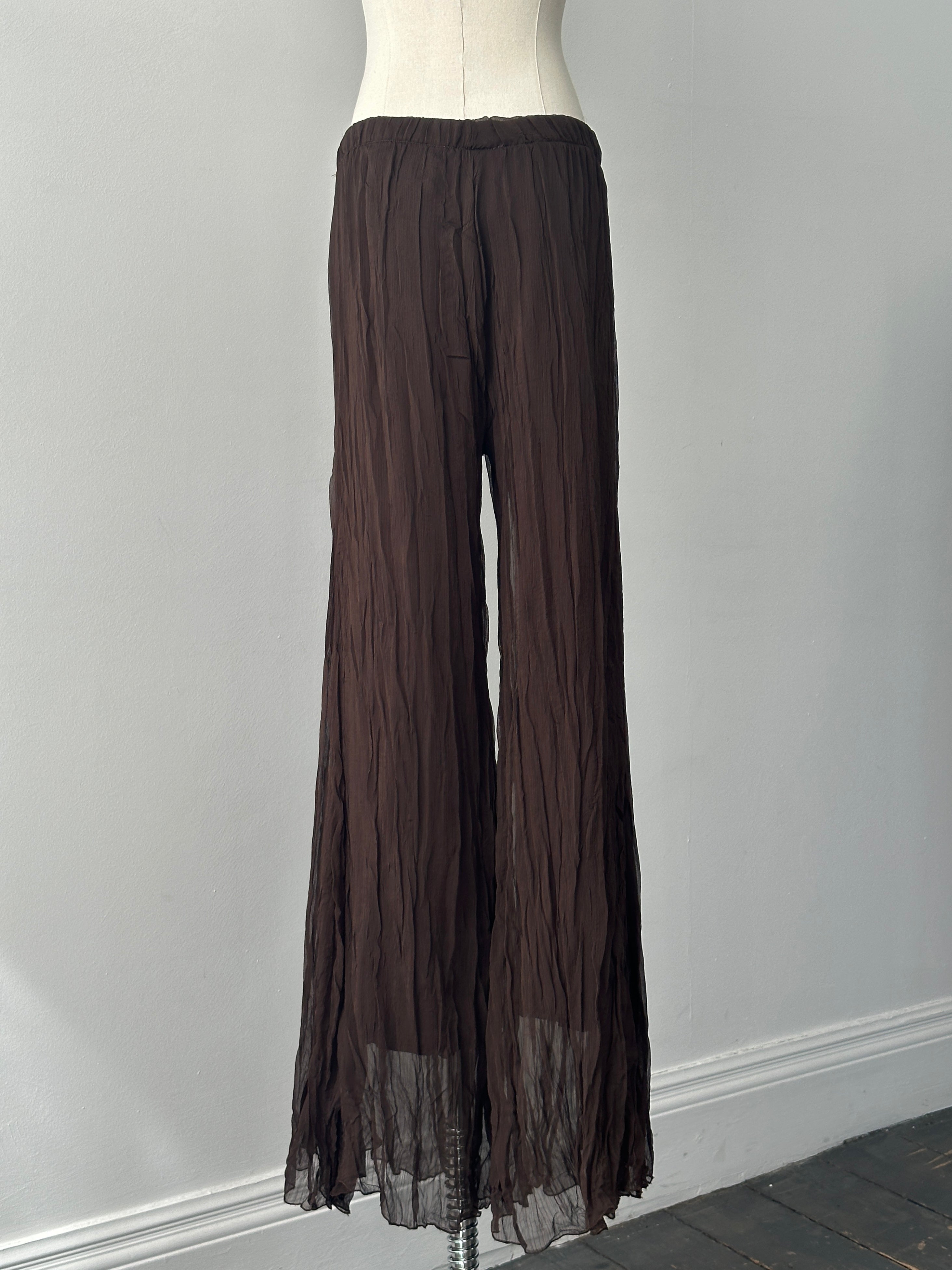 French Vintage 1990s Crinkle Flared Trousers - W28