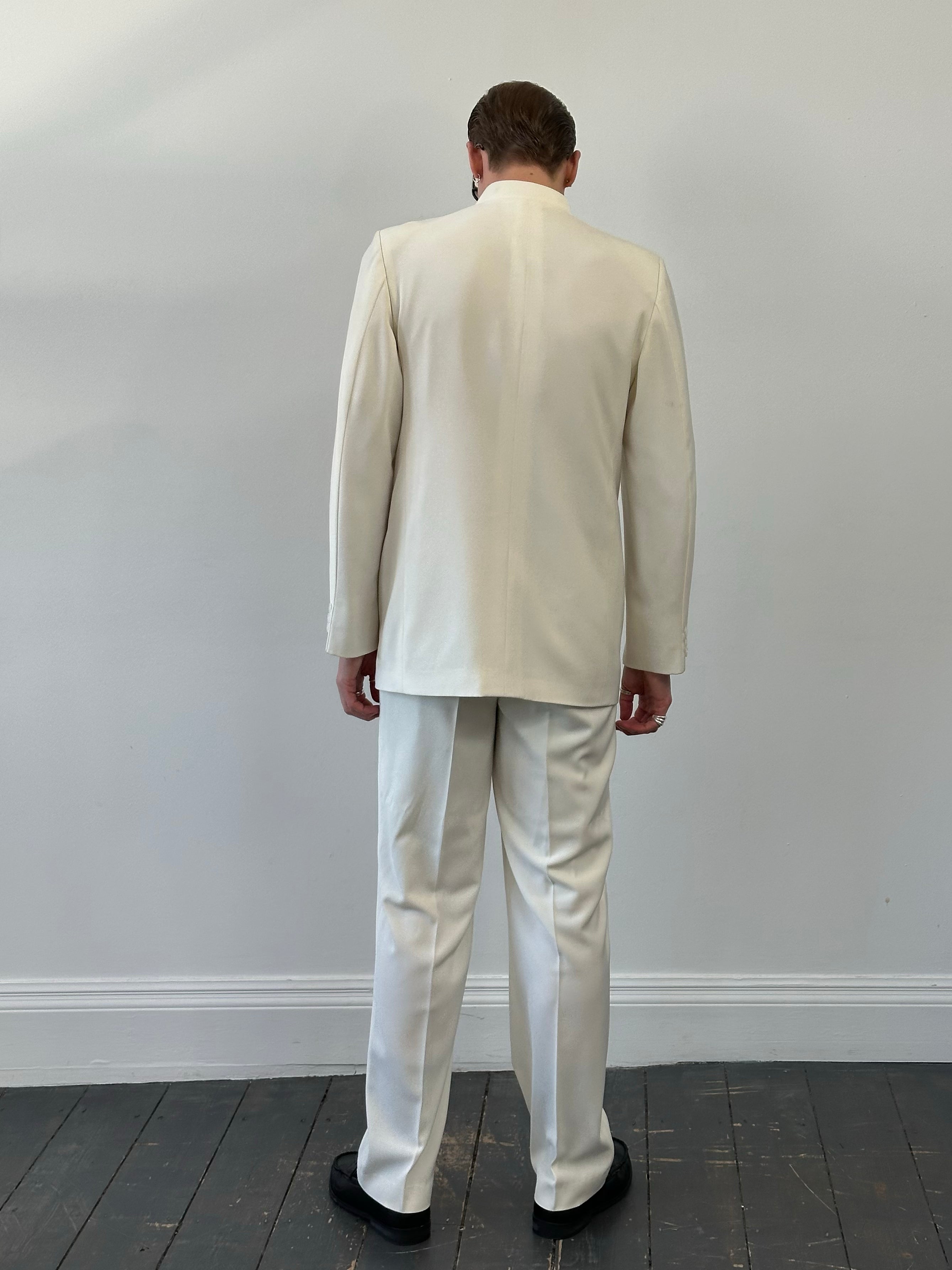 Vintage 1990s Collarless Tailored Suit - 40R/W30