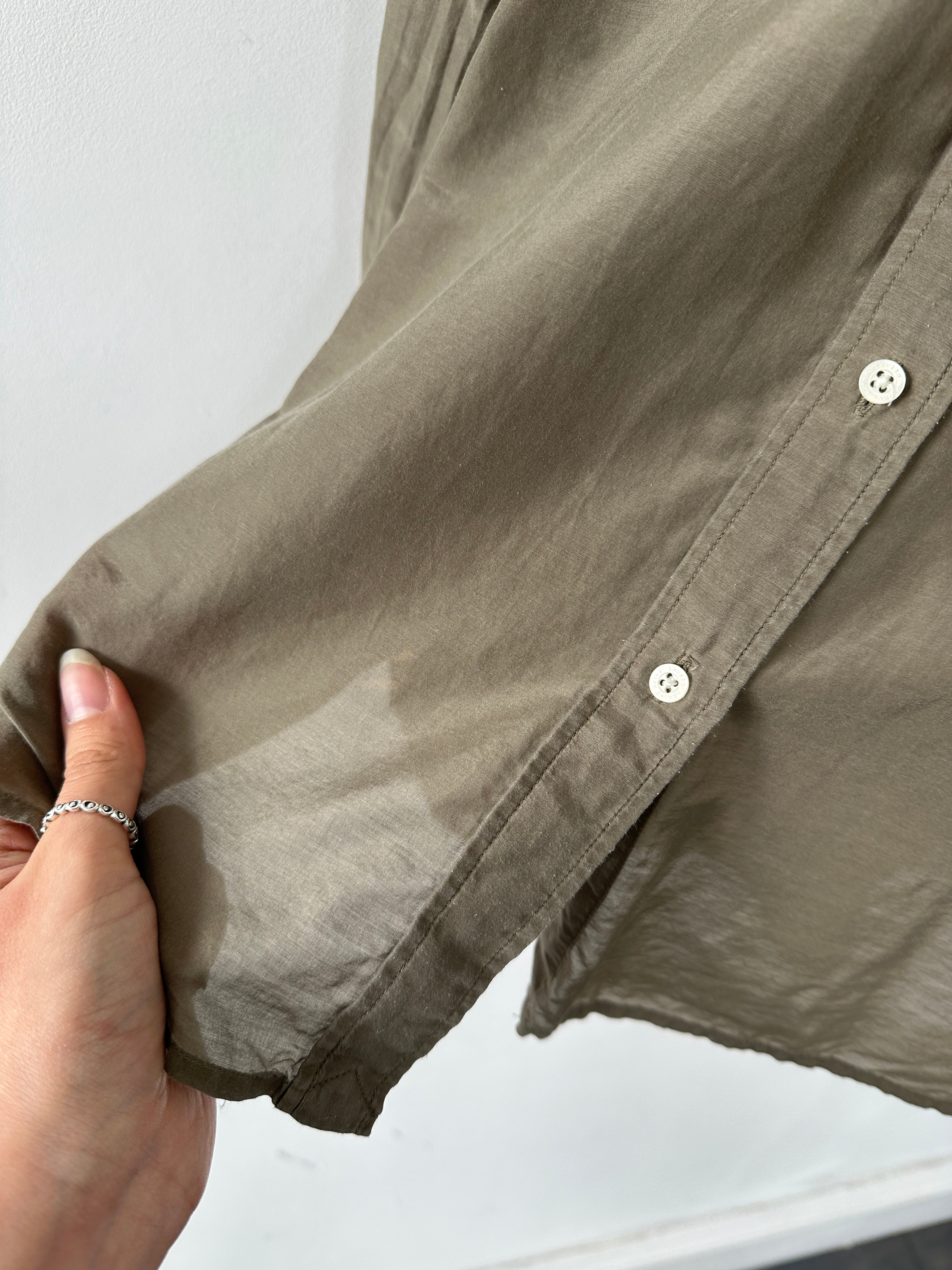 Ralph Lauren silk cotton semi-sheer lightweight shirt in size L, featuring a classic button-down design and soft fabric.