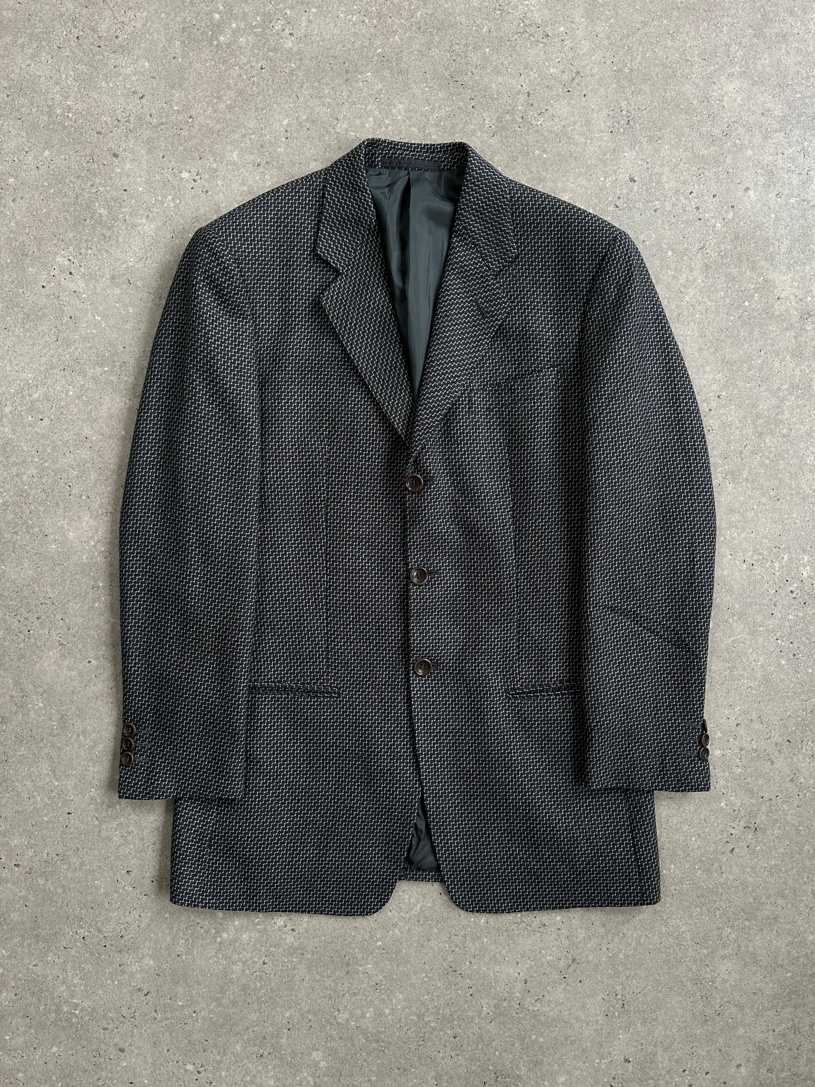 Armani Collezioni 1990s pure wool woven blazer, size 38R/M, featuring classic tailored design and textured fabric.