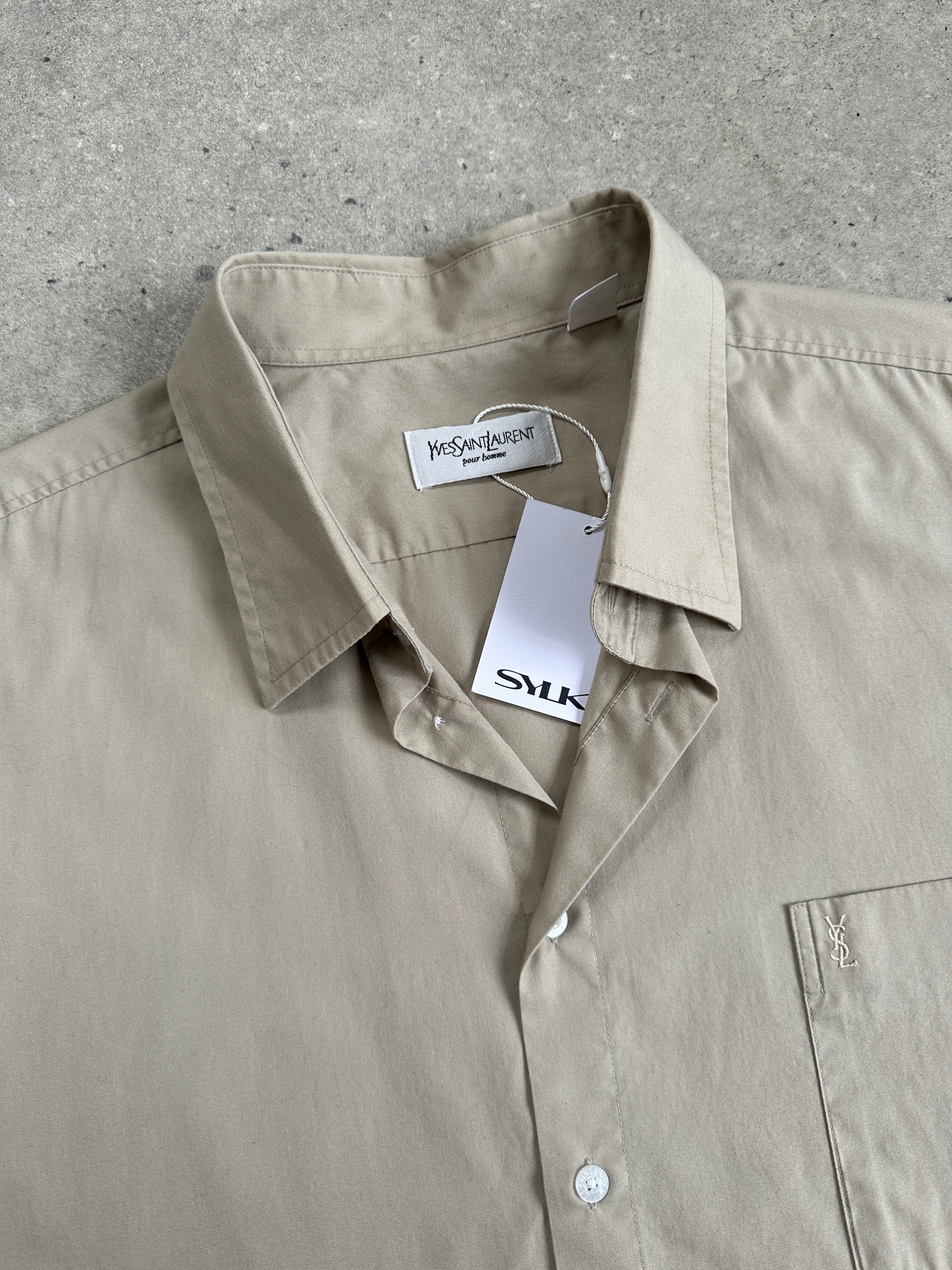 Yves Saint Laurent Pour Homme cotton short sleeve shirt in XXL with logo, black fabric and classic collar.