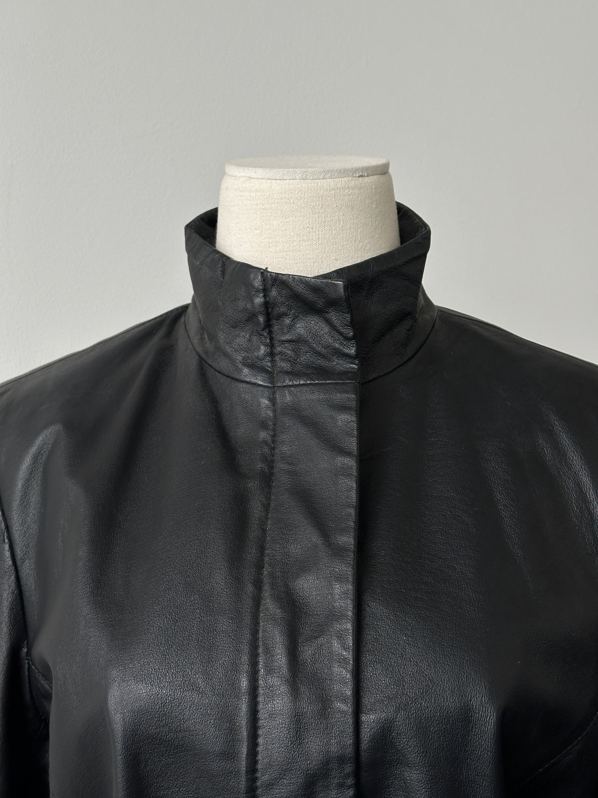 Vintage 2000s Tie Belt High Neck Leather Jacket -