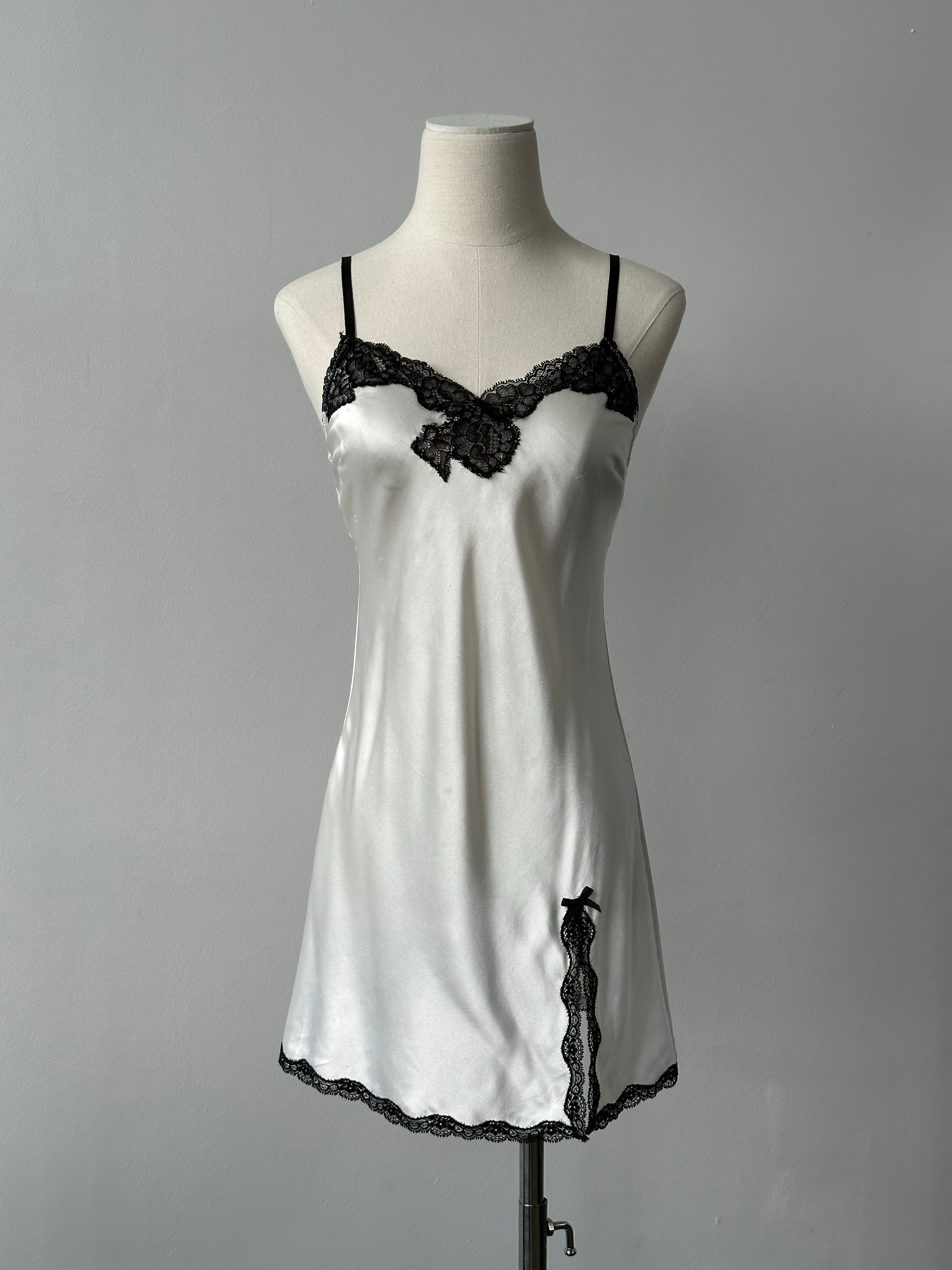 Victoria's Secret satin lace mini slip dress in XS/S, featuring a vintage 2000s style with delicate lace details and silky fabric.