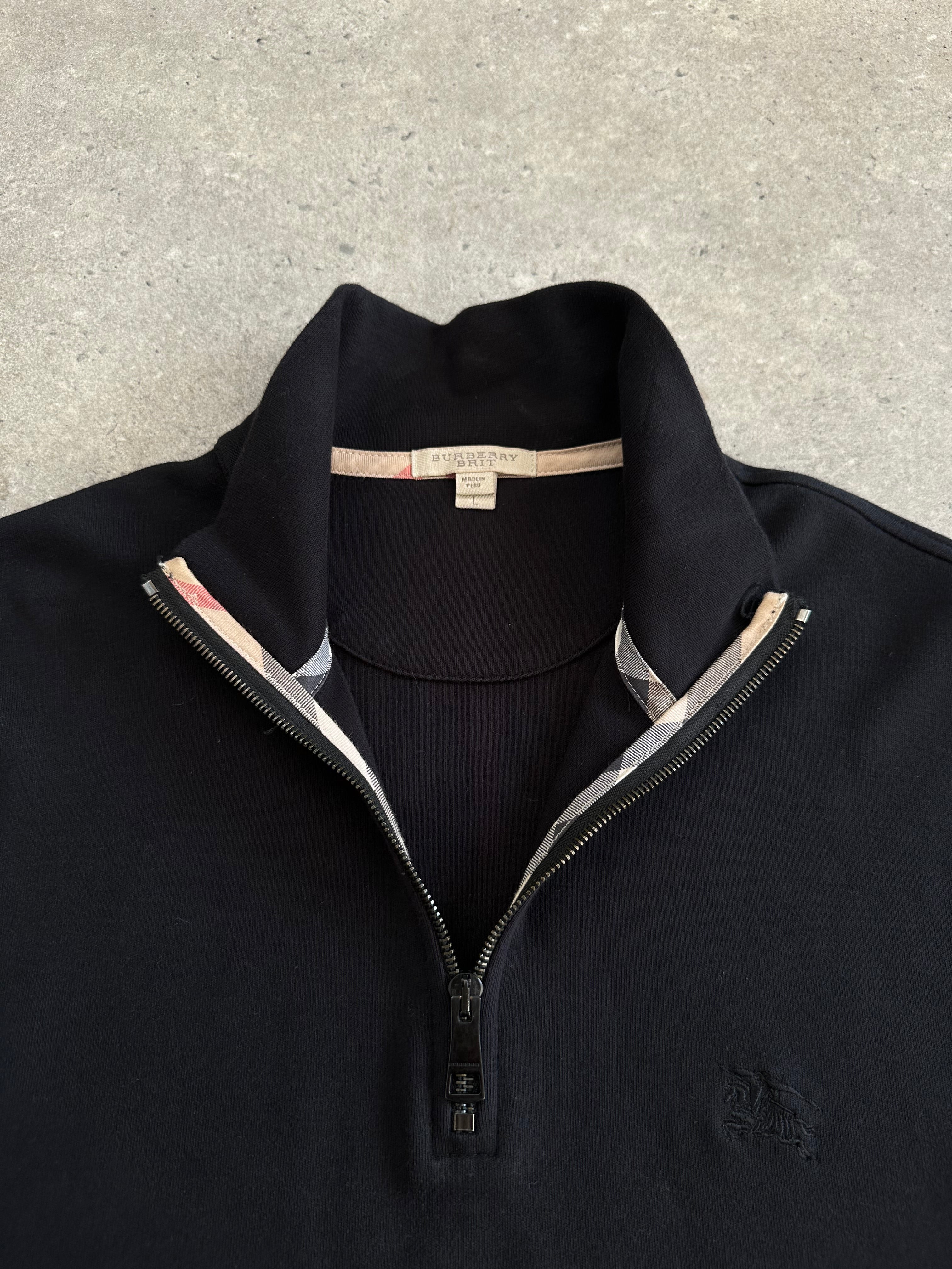 Burberry Brit Pure Cotton Logo Quarter Zip Jumper in size L, stylish sweatshirt with logo detail and quarter zip closure.