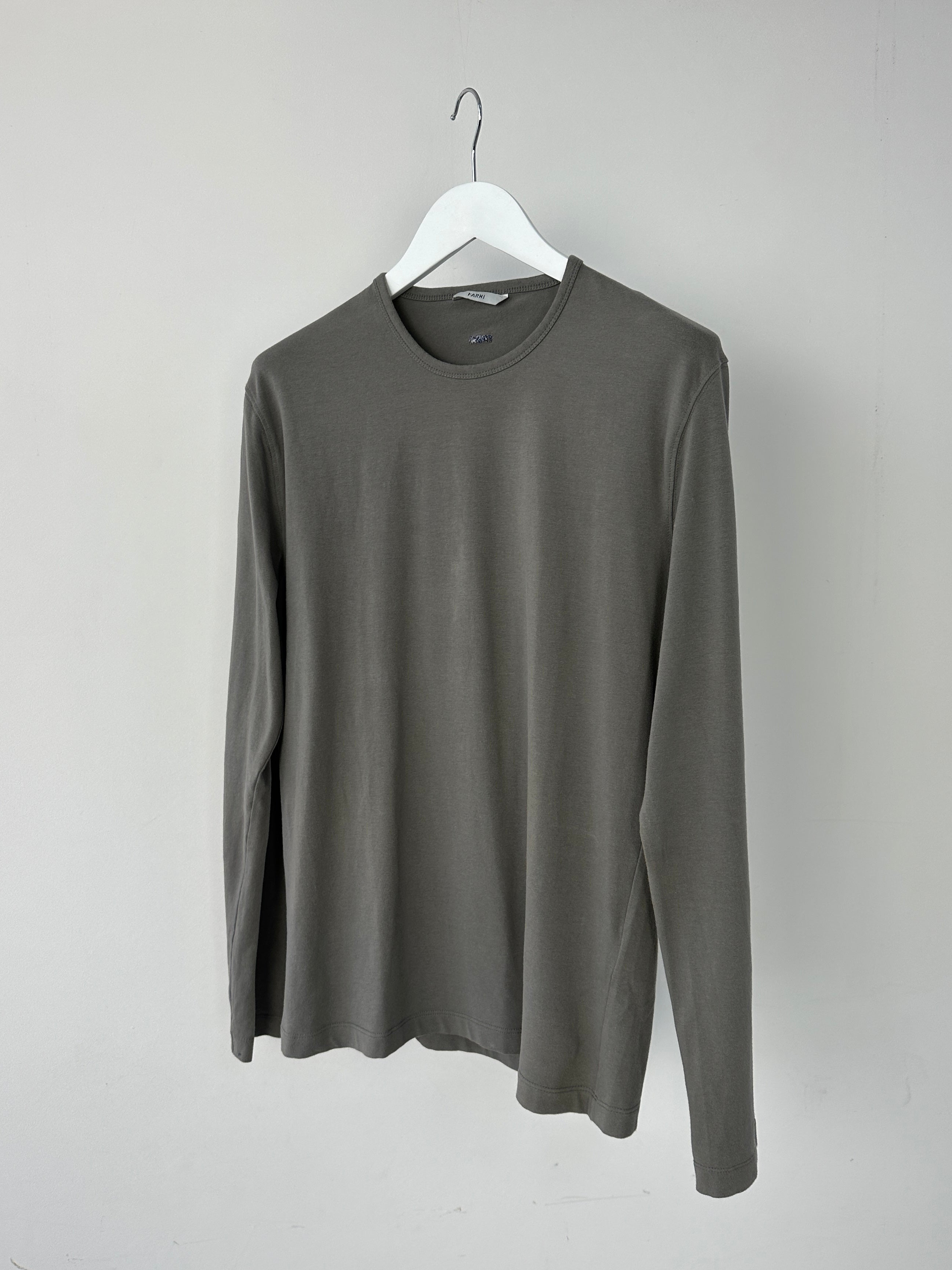 Nicole Farhi cotton long sleeve T-shirt in size M/L, featuring a classic fit and soft fabric in a neutral color.