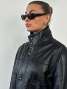 Italian Vintage 1990s Funnel Neck Leather Trench Coat - XL - SYLK