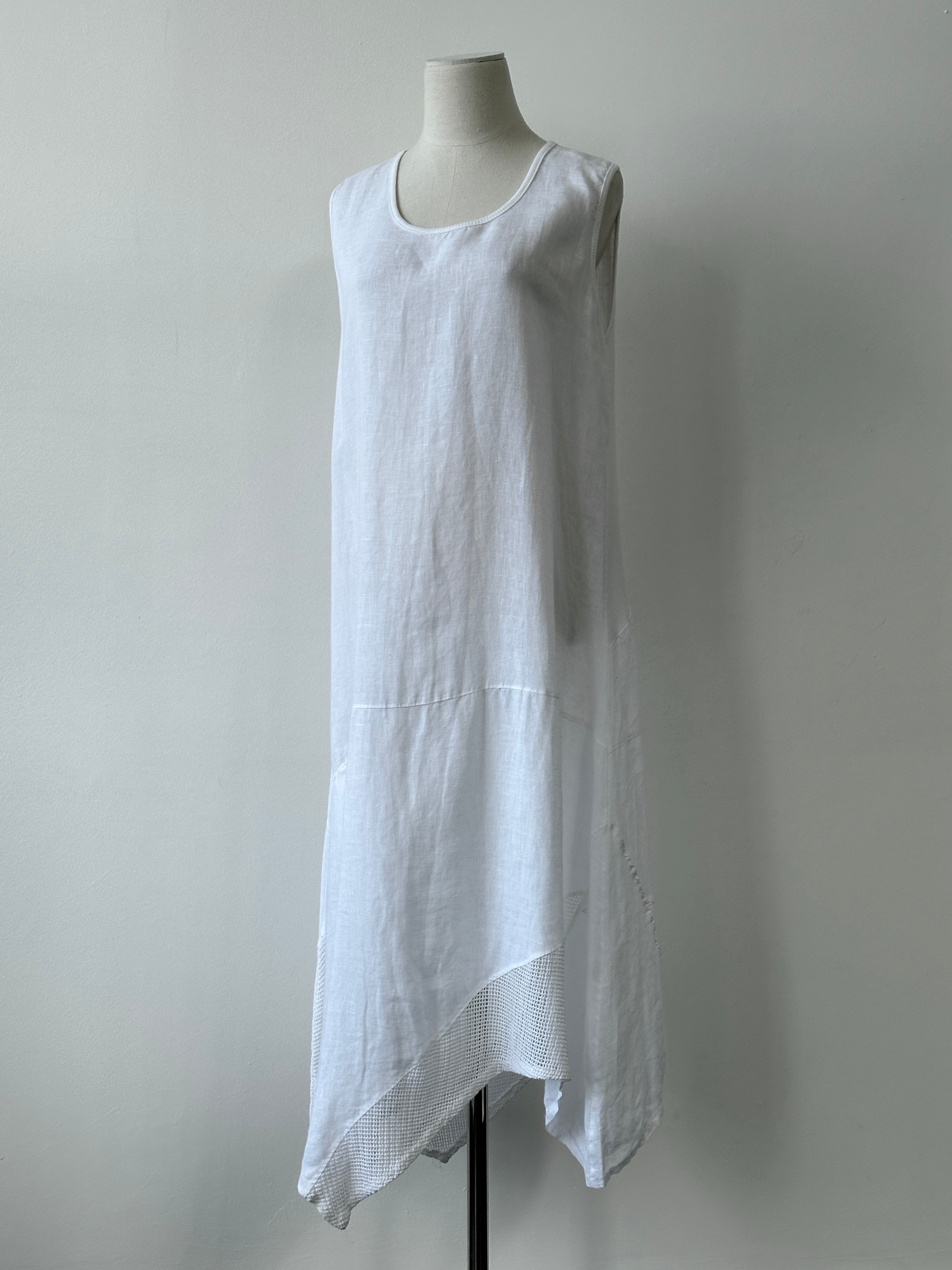 Vintage 2000s Pure Linen Asymmetric Sleeveless Maxi Dress - XL