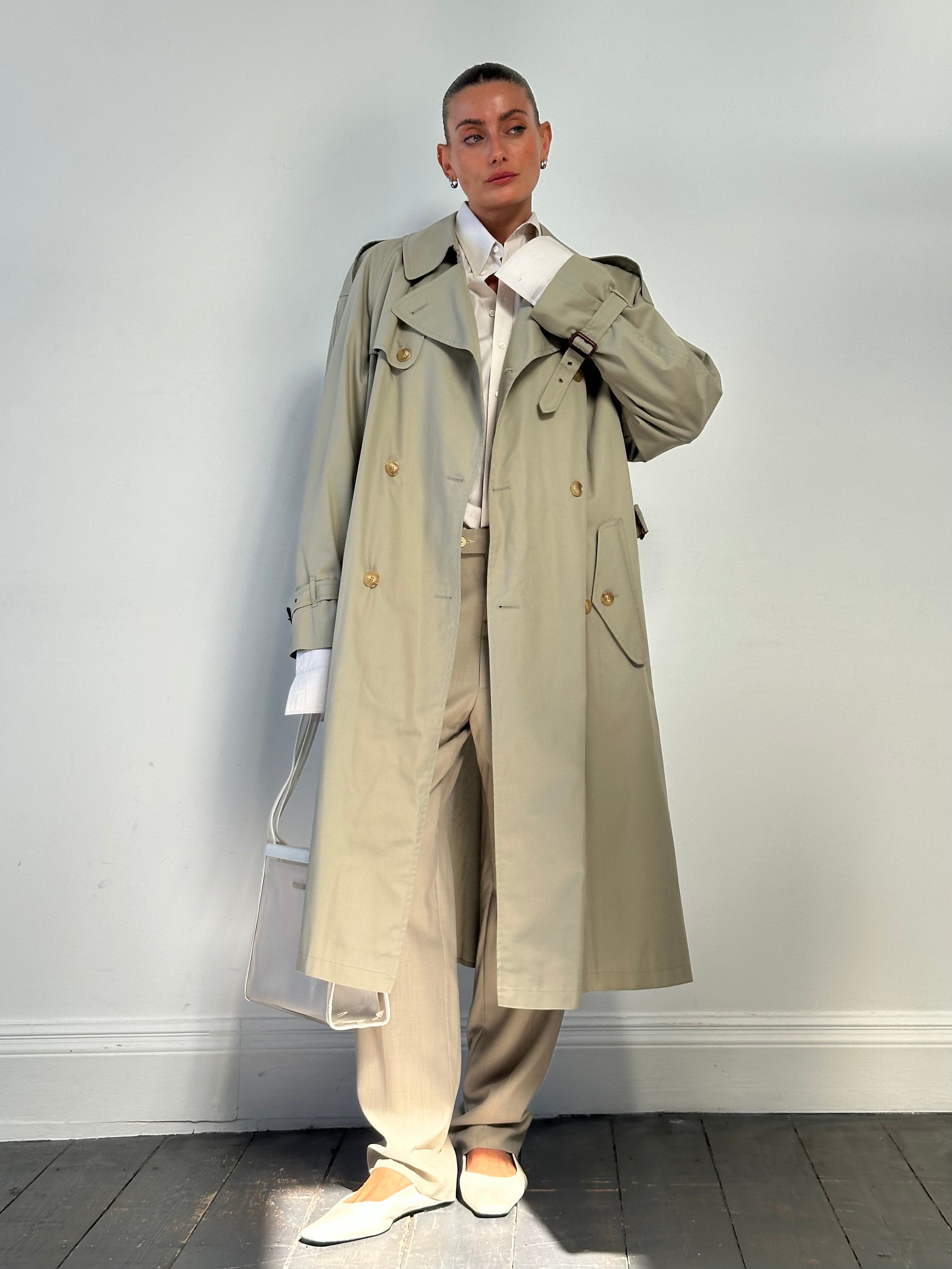 Italian Vintage Double Breasted Belted Trench Coat - XL - SYLK