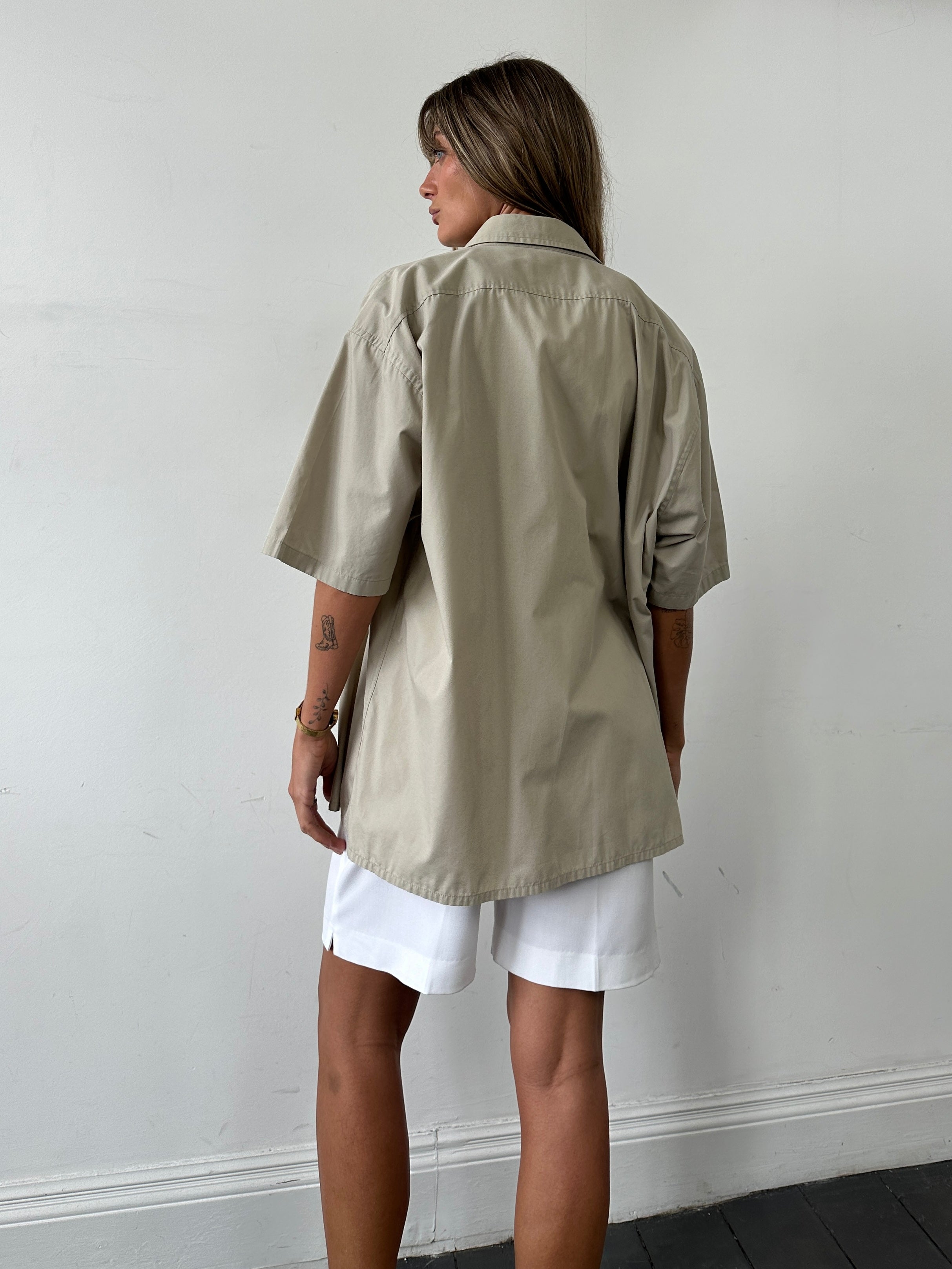 Yves Saint Laurent Pour Homme cotton short sleeve shirt in XXL with logo, white fabric, and classic collar.
