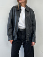 Vintage Dagger Collar Leather Bomber Jacket - L - SYLK