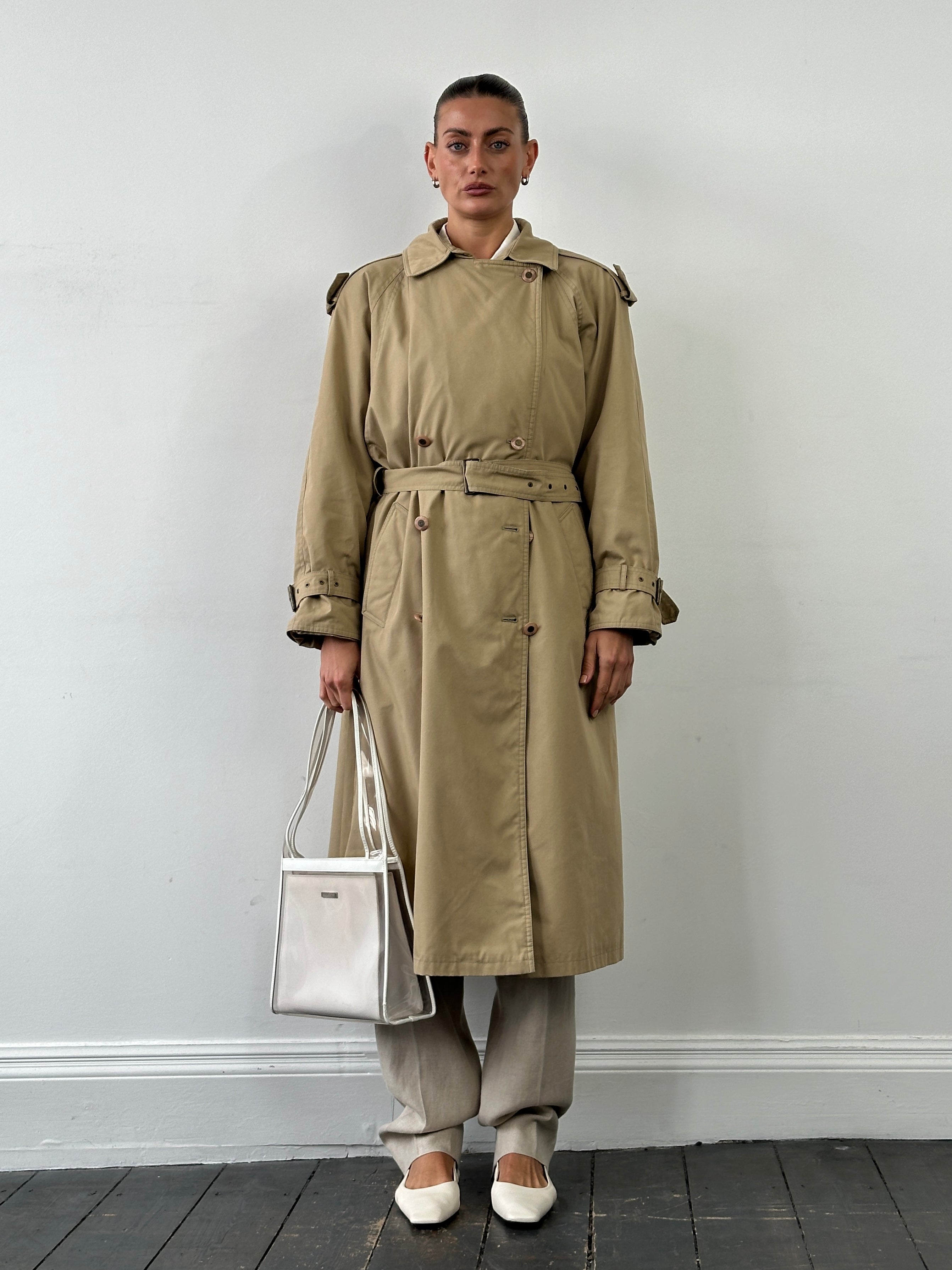 Vintage Cotton Double Breasted Belted Trench Coat - XL - SYLK