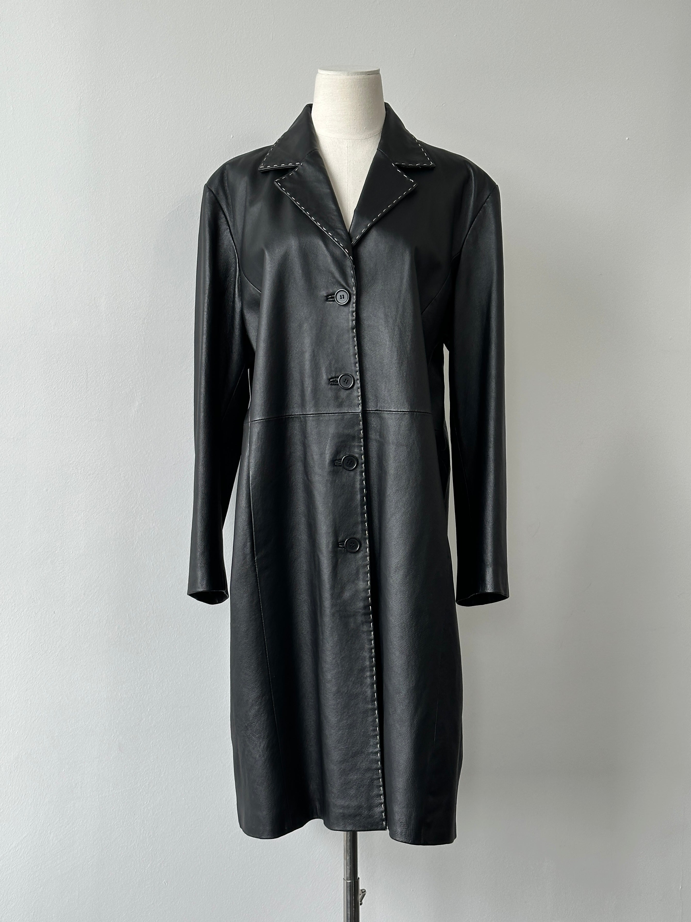 Vintage 2000s Leather Single Breasted Trench - XL