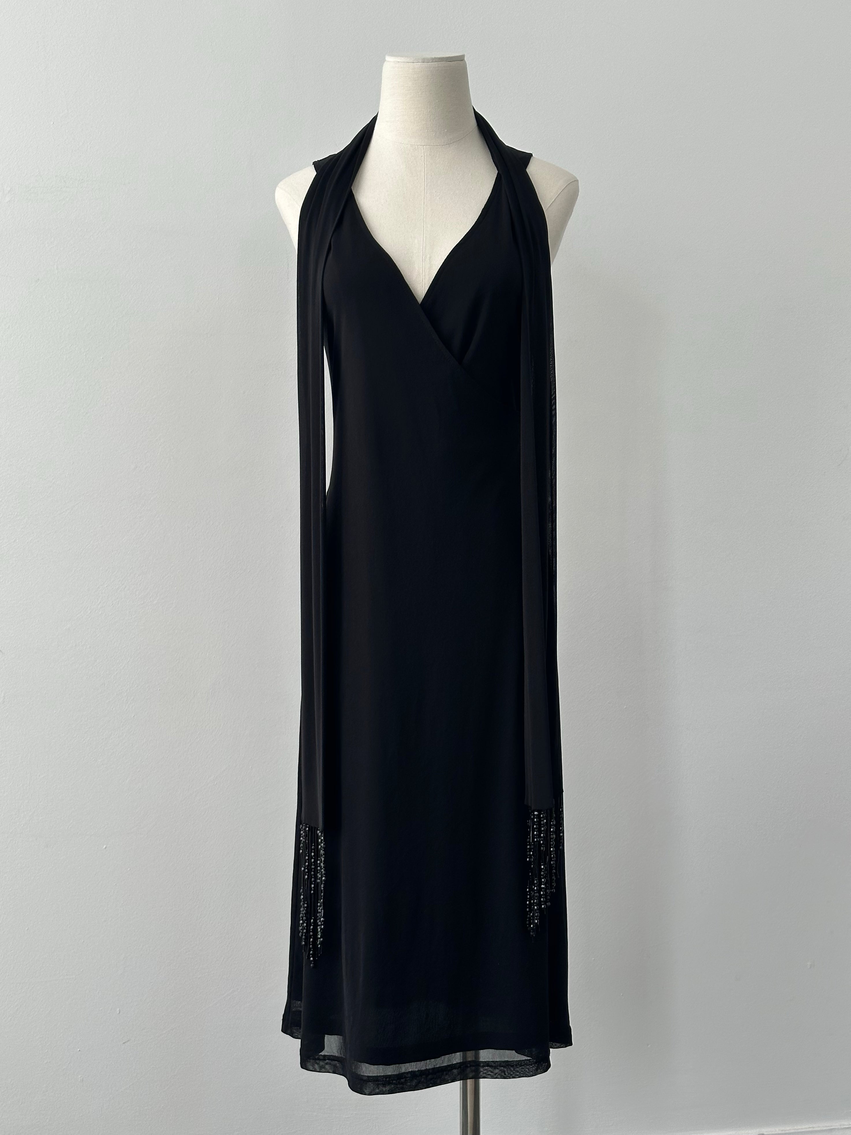 Vintage 1990s Beaded Scarf Wrap Midi Dress - M