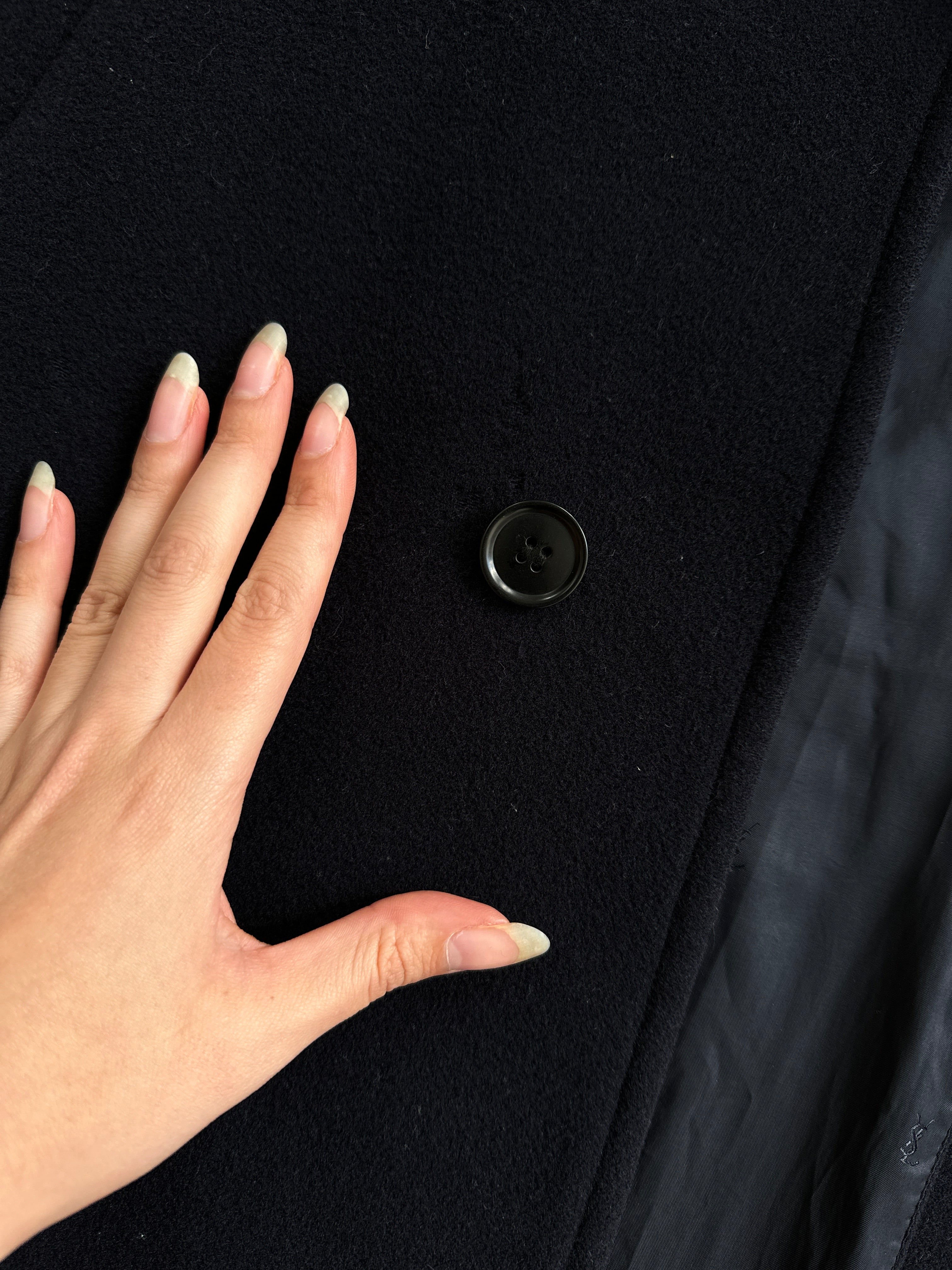 Yves Saint Laurent Pour Homme wool cashmere single-breasted coat in XL, gray with classic lapel and tailored fit.