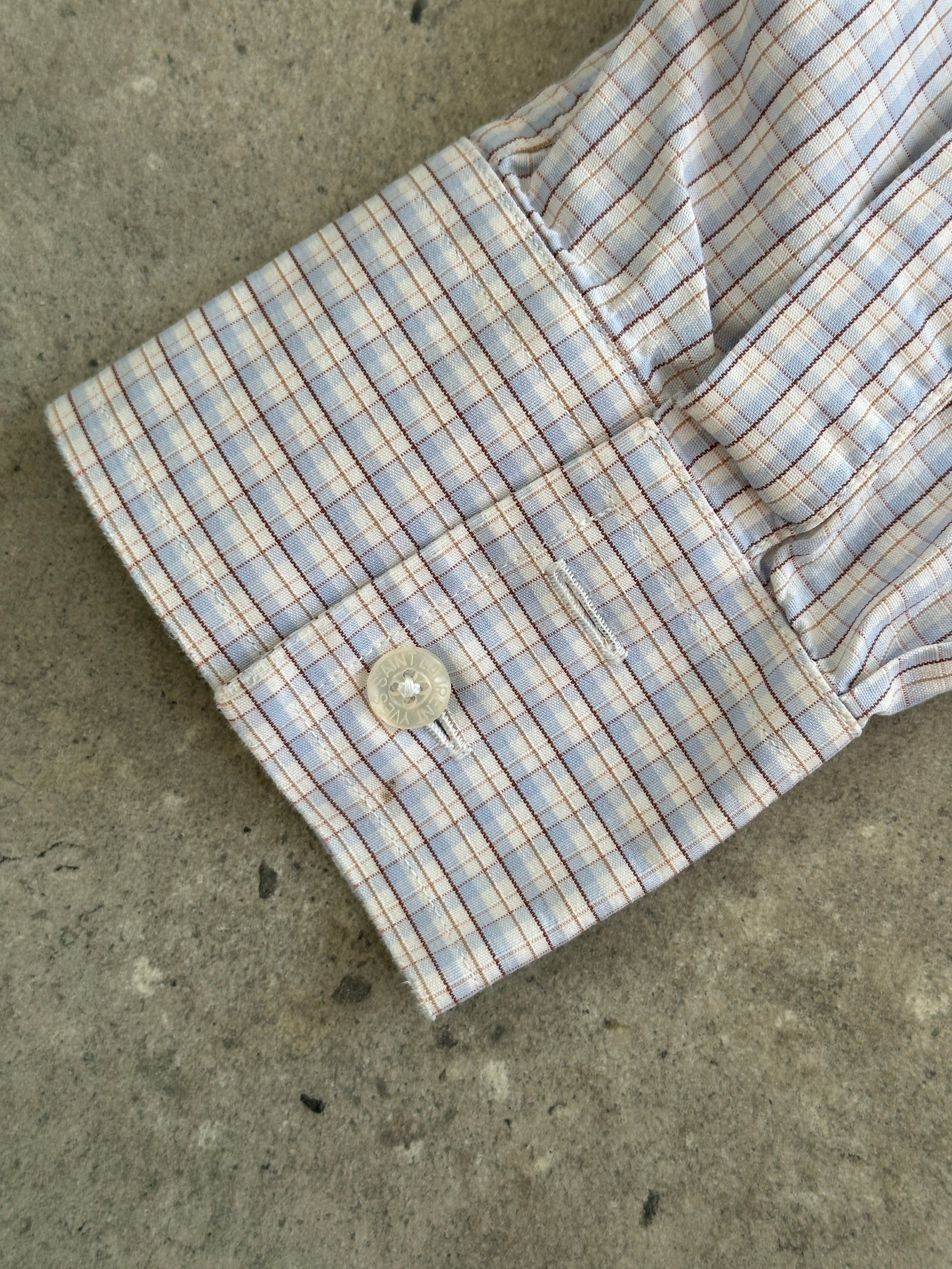 Yves Saint Laurent Pour Homme mini check pure cotton logo shirt in size M, featuring classic design and brand logo details.