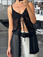 Vintage 2000s Lace Babydoll Asymmetric Split Cami Top - S-L - SYLK