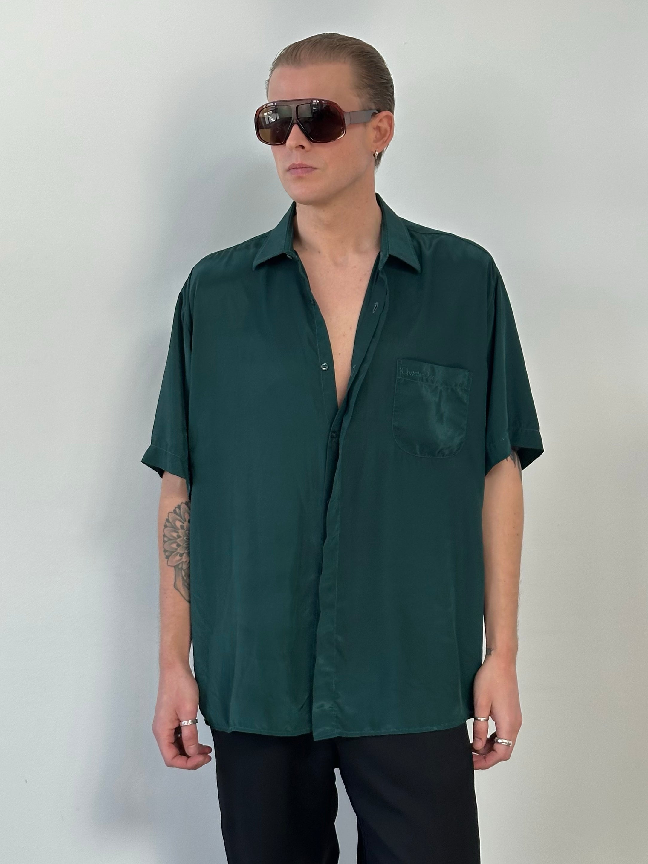 Christian Dior 1990s Pure Silk Short Sleeve Logo Shirt - XL